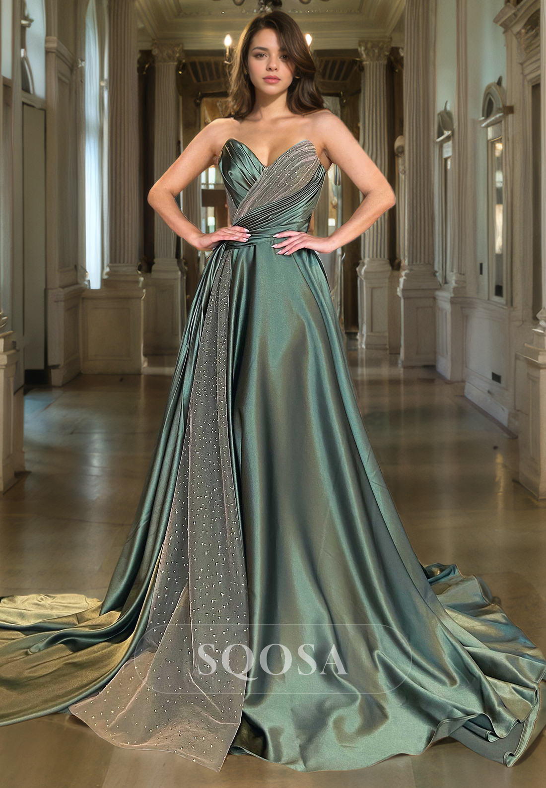 a line dress with pleats Stacees Mother of the Bride or Groom Flutter Sleeves Ruched V-Neck A-line Gown kind fashion style for your prom a line dress with pleats