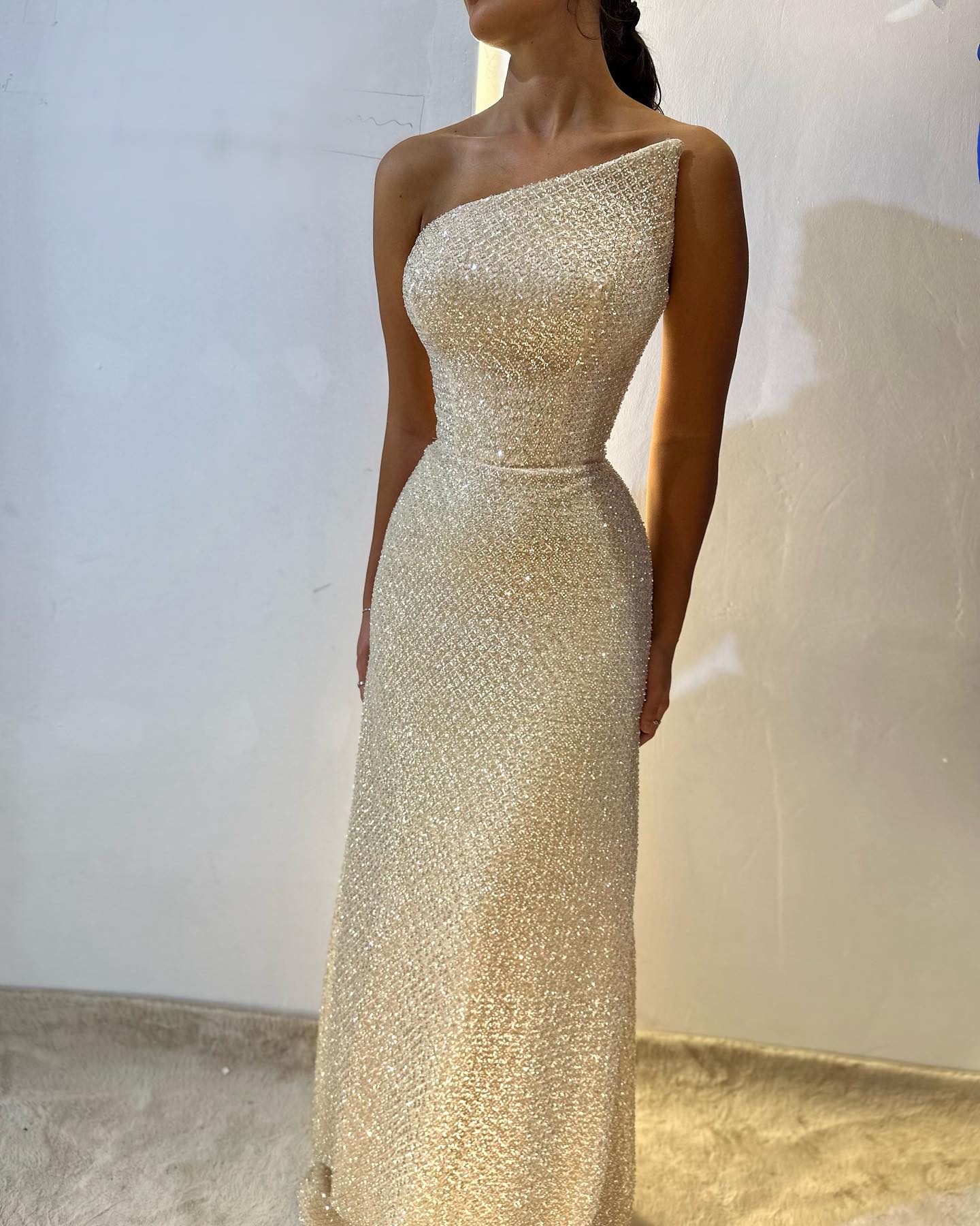 Champagne Sheath Plunging One Shoulder Straps Long Prom Evening Dress SQOSA Champagne Sheath Plunging One Shoulder Straps Long Prom Evening Dress SQOSA