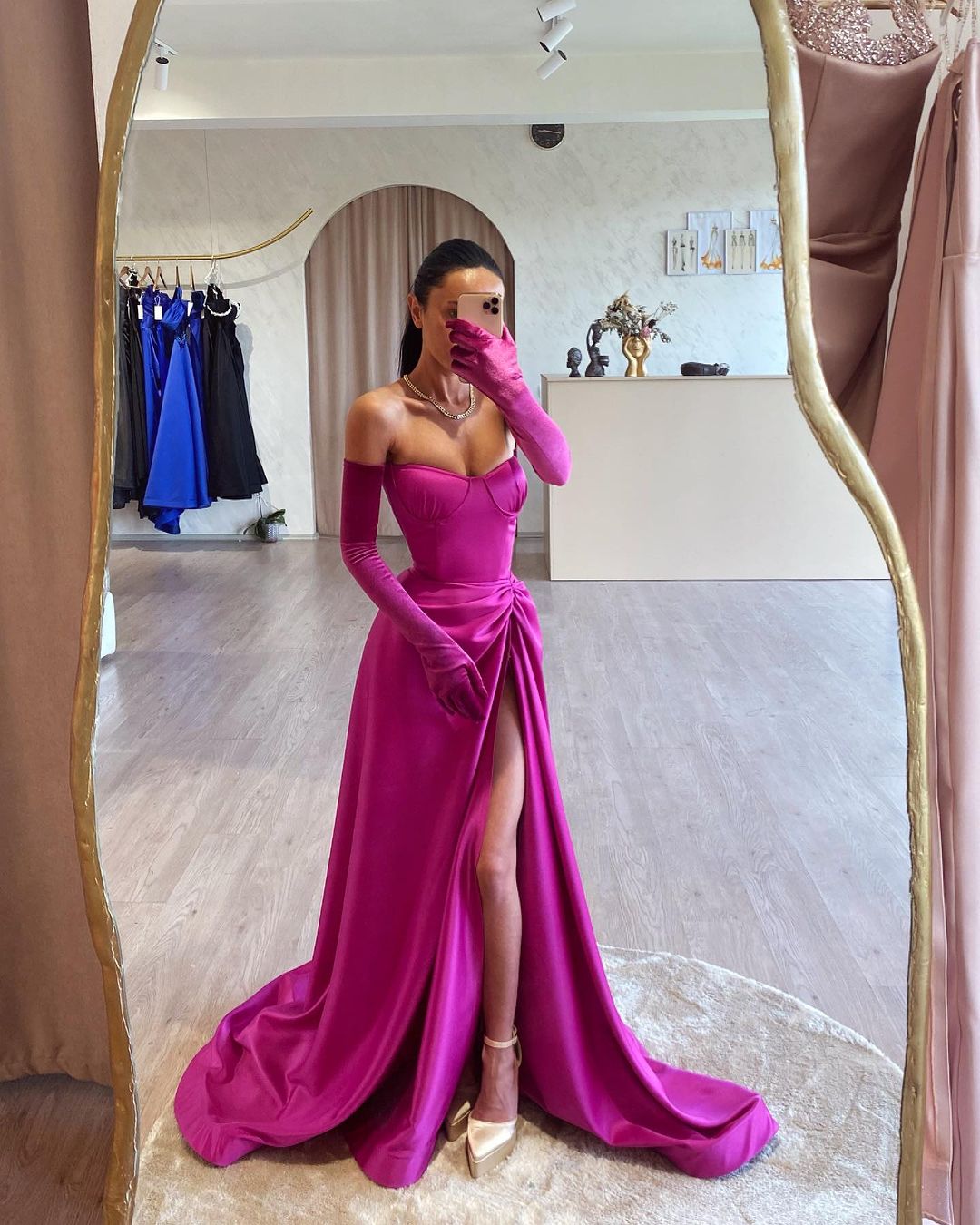 A-Line Strapless Satin Long Sleeves Hot Pink Evening Prom Dresses QP3121 US12 / As Pic A-Line Strapless Satin Long Sleeves Hot Pink Evening Prom Dresses QP3121 US12 / As Pic
