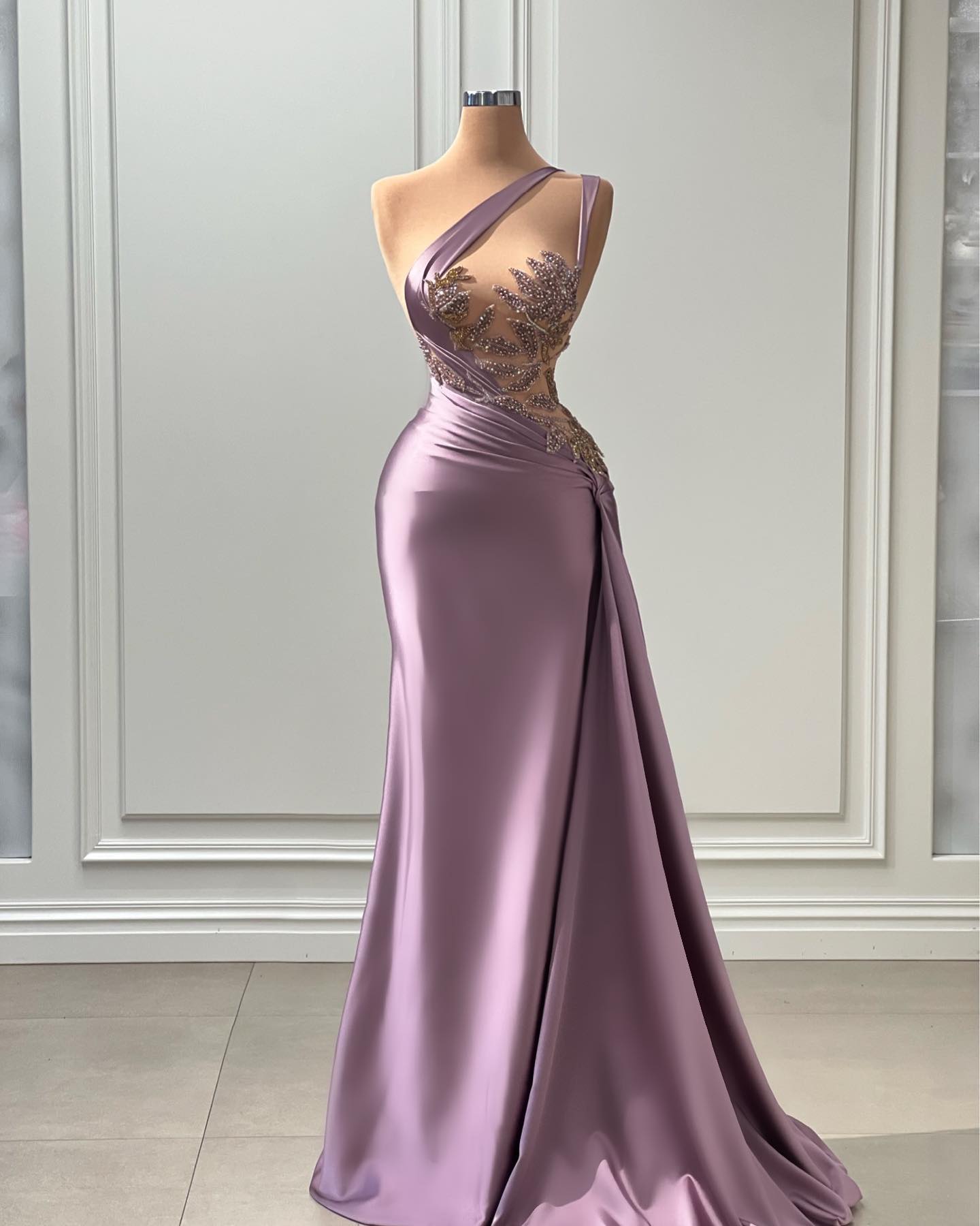 One shoulder Illusion Beaded Sweep Train Purple Long Prom Evening Dress QP3135 Custom Size / Custom Color One shoulder Illusion Beaded Sweep Train Purple Long Prom Evening Dress QP3135 Custom Size / Custom Color