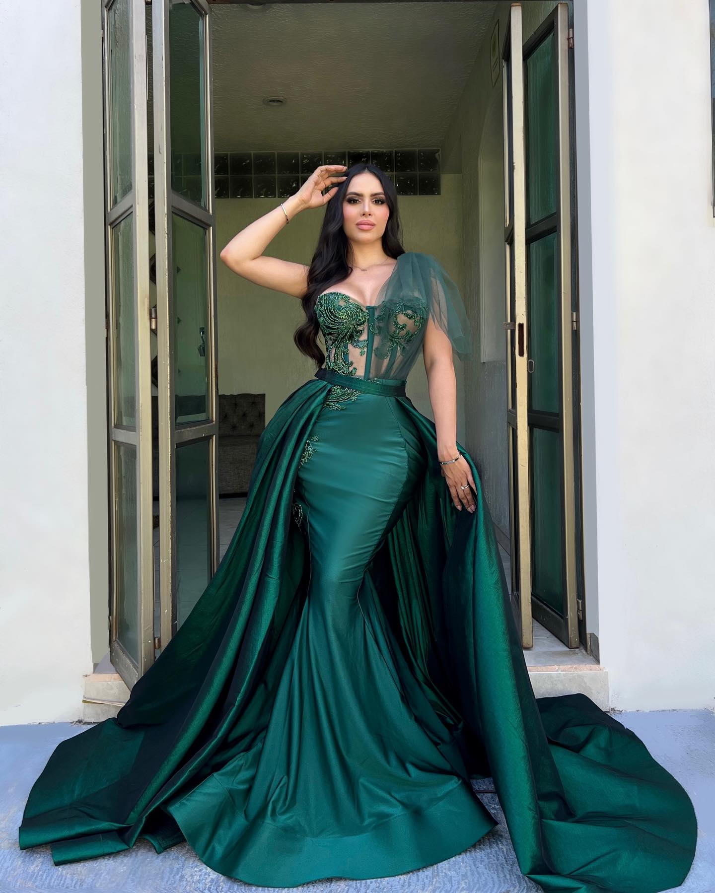 A-Line One Shoulder Beaded Illusion Green Long Prom Evening Dress QP3138 US2 / Green A-Line One Shoulder Beaded Illusion Green Long Prom Evening Dress QP3138 US2 / Green