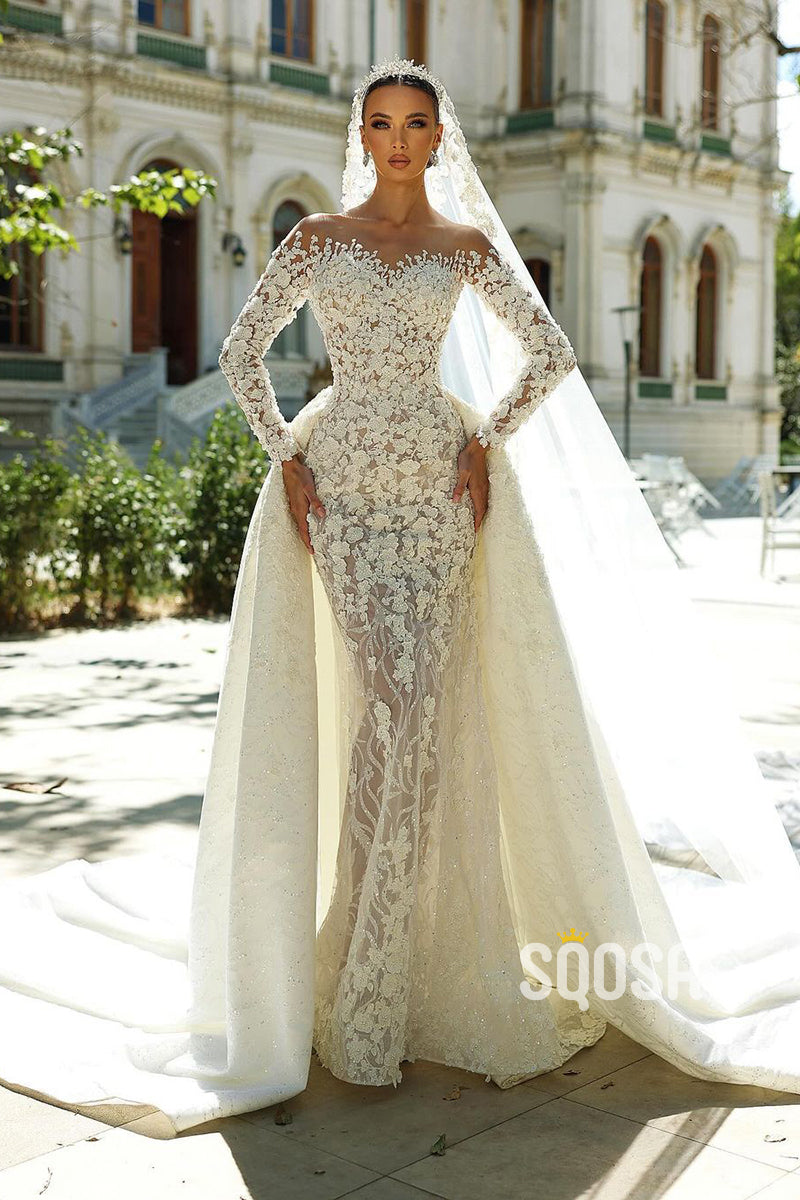 Off-Shoulder Applique Long Sleeves Court Train Wedding Dress Bridal Gowns QW8047 Custom Size / White & Ivory Off-Shoulder Applique Long Sleeves Court Train Wedding Dress Bridal Gowns QW8047 Custom Size / White & Ivory
