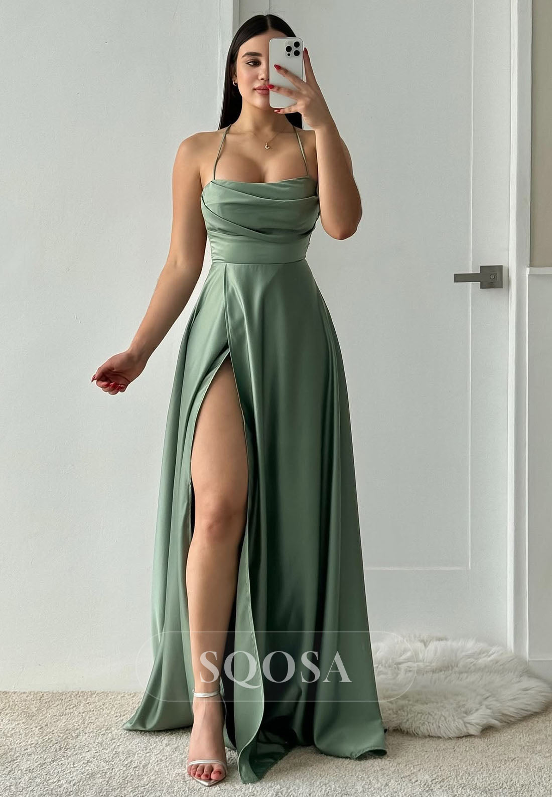 Tube Top Spaghetti Straps Satin A-Line Prom Dress Sleeveless Pleated Formal Party Gowns