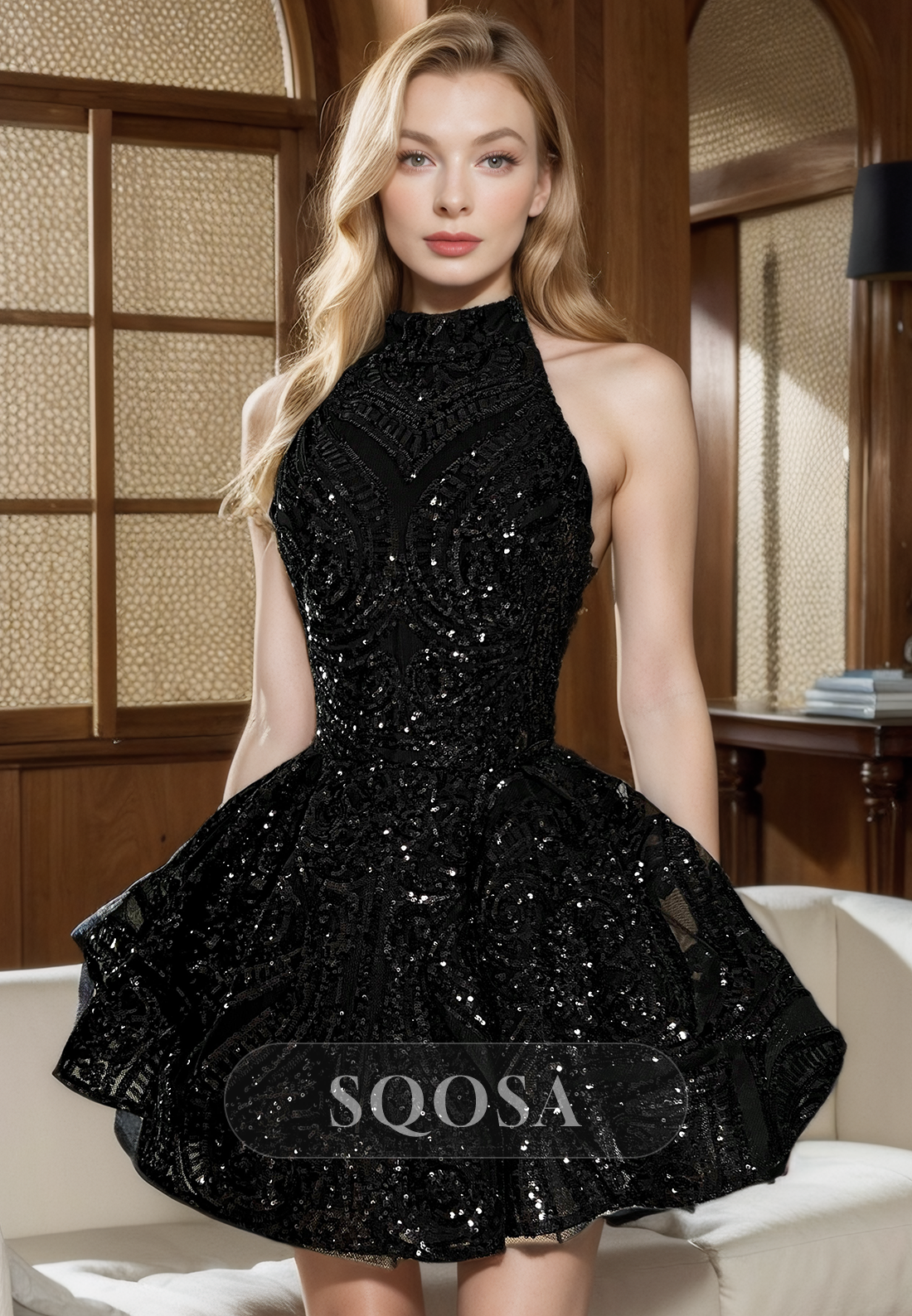 A Line High Neck Black Lace Homecoming Dress for Black Women Short Party Dress A Line High Neck Black Lace Homecoming Dress for Black Women Short Party Dress