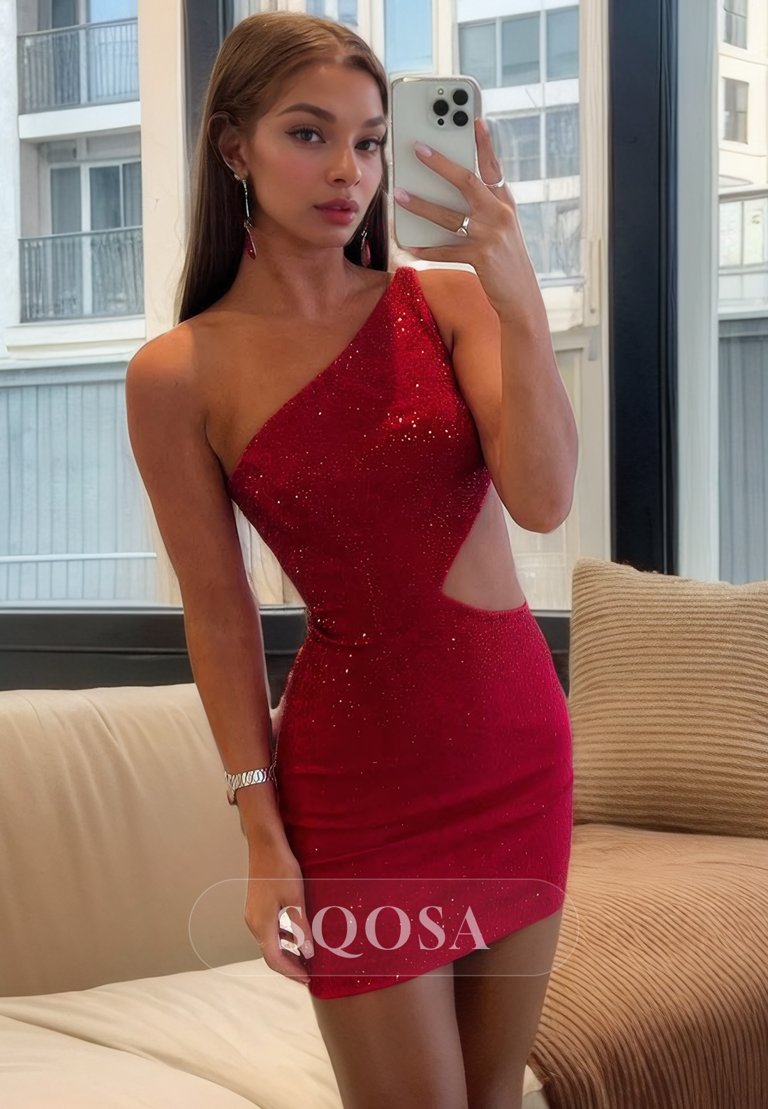 Sheath One Shoulder Beads Burgundy Homecoming Dress Tight Short Graduation Dress US10 / Custom Color Sheath One Shoulder Beads Burgundy Homecoming Dress Tight Short Graduation Dress US10 / Custom Color