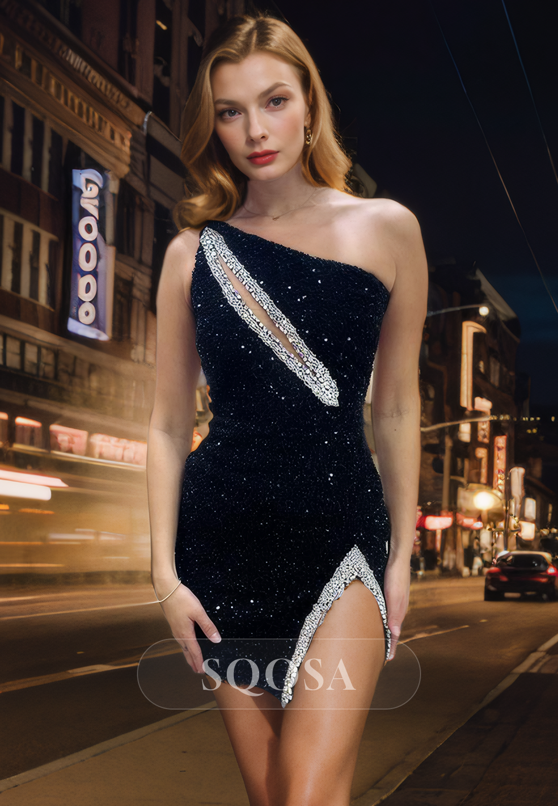 One Shoulder Sheath Sequins Beads Black Homecoming Dress Short Graduation Dress One Shoulder Sheath Sequins Beads Black Homecoming Dress Short Graduation Dress
