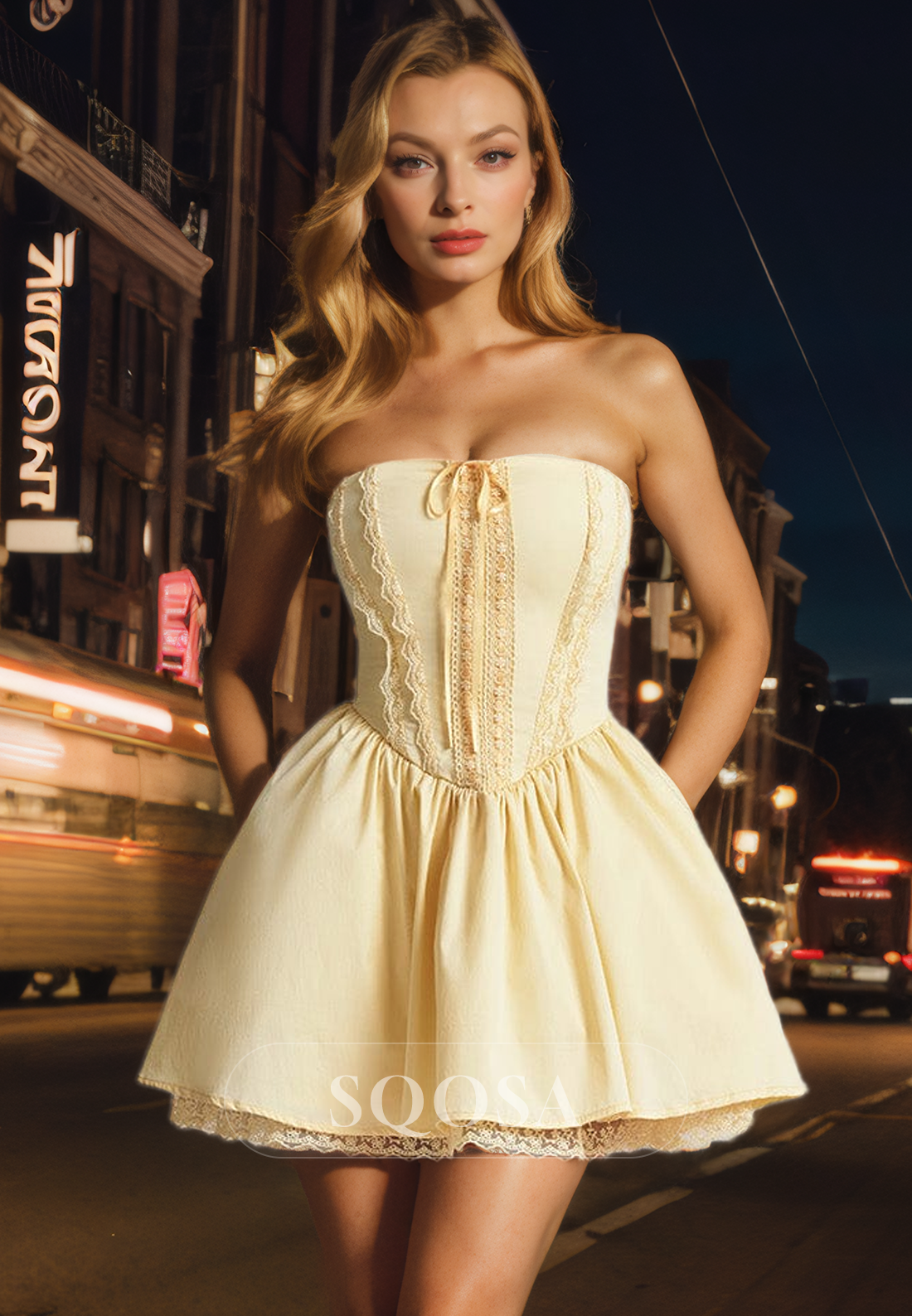 A Line Strapless Yellow Cute Homecoming Dress with Pockets Short Prom Graduation Dress US10 / Custom Color A Line Strapless Yellow Cute Homecoming Dress with Pockets Short Prom Graduation Dress US10 / Custom Color