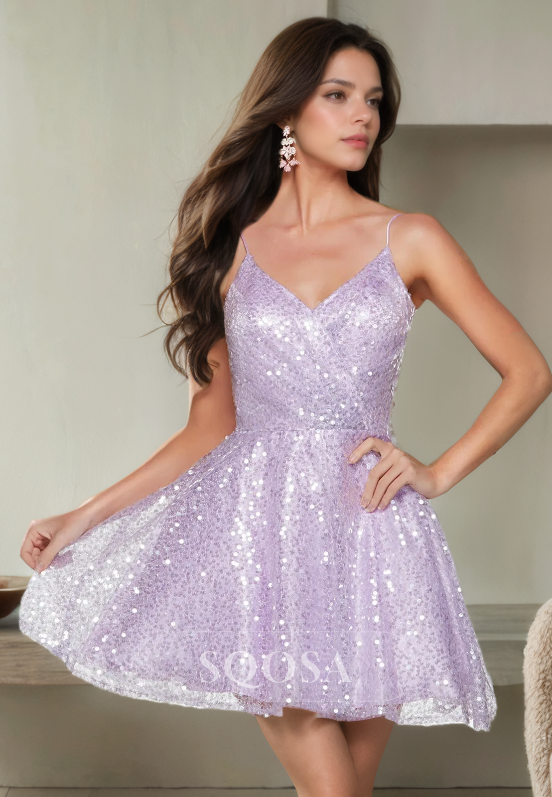 A Line Spaghetti Straps Lilac Homecoming Dress Short Graduation Dress SQOSA A Line Spaghetti Straps Lilac Homecoming Dress Short Graduation Dress SQOSA