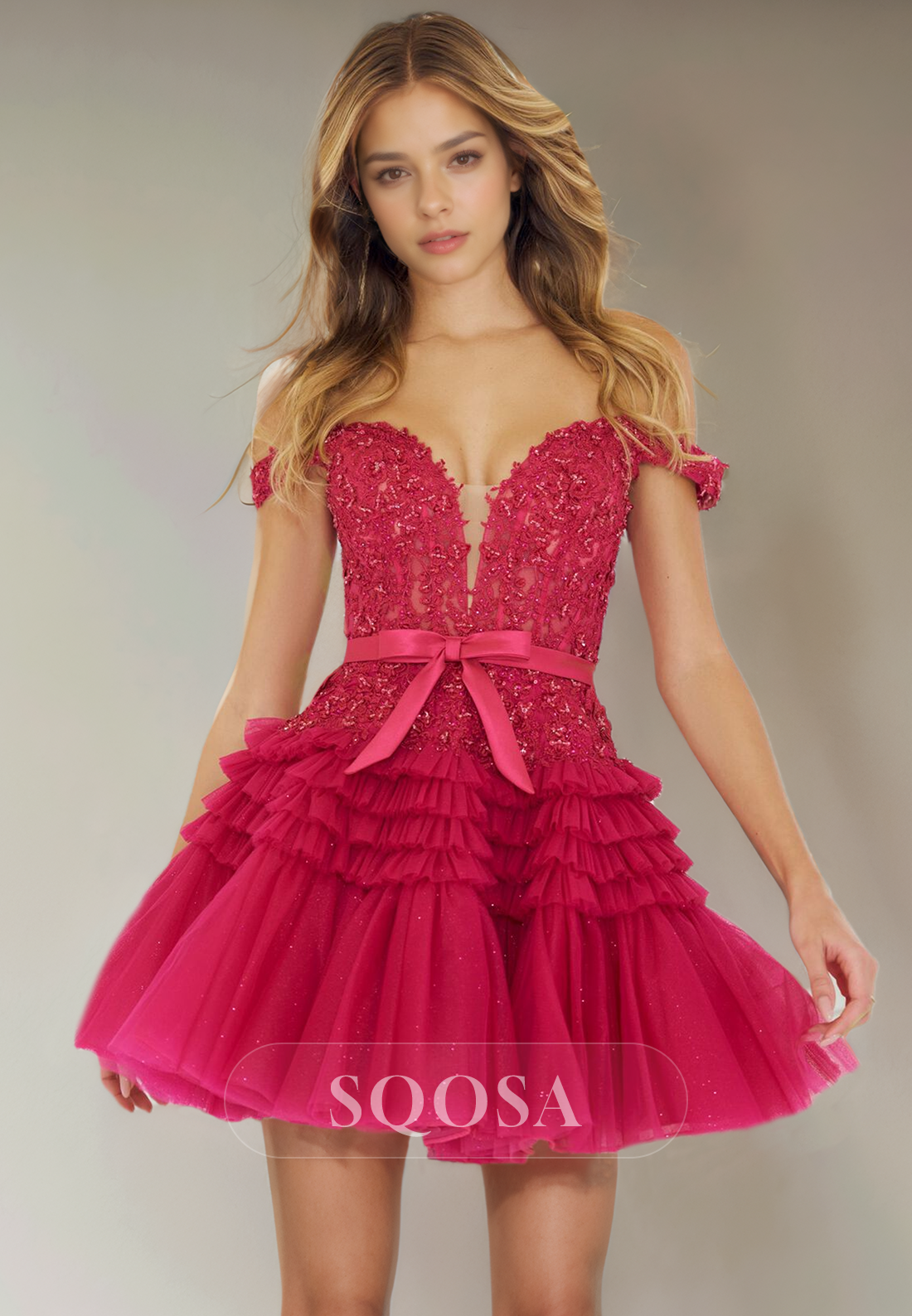 A Line Plunging V neck Lace Beads Cute Homecoming Dress Short Graduati SQOSA A Line Plunging V neck Lace Beads Cute Homecoming Dress Short Graduati SQOSA