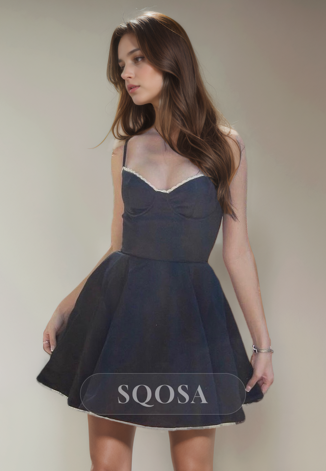 A Line Spaghetti Straps Black Homecoming Dress Short Prom Party Dress SQOSA A Line Spaghetti Straps Black Homecoming Dress Short Prom Party Dress SQOSA