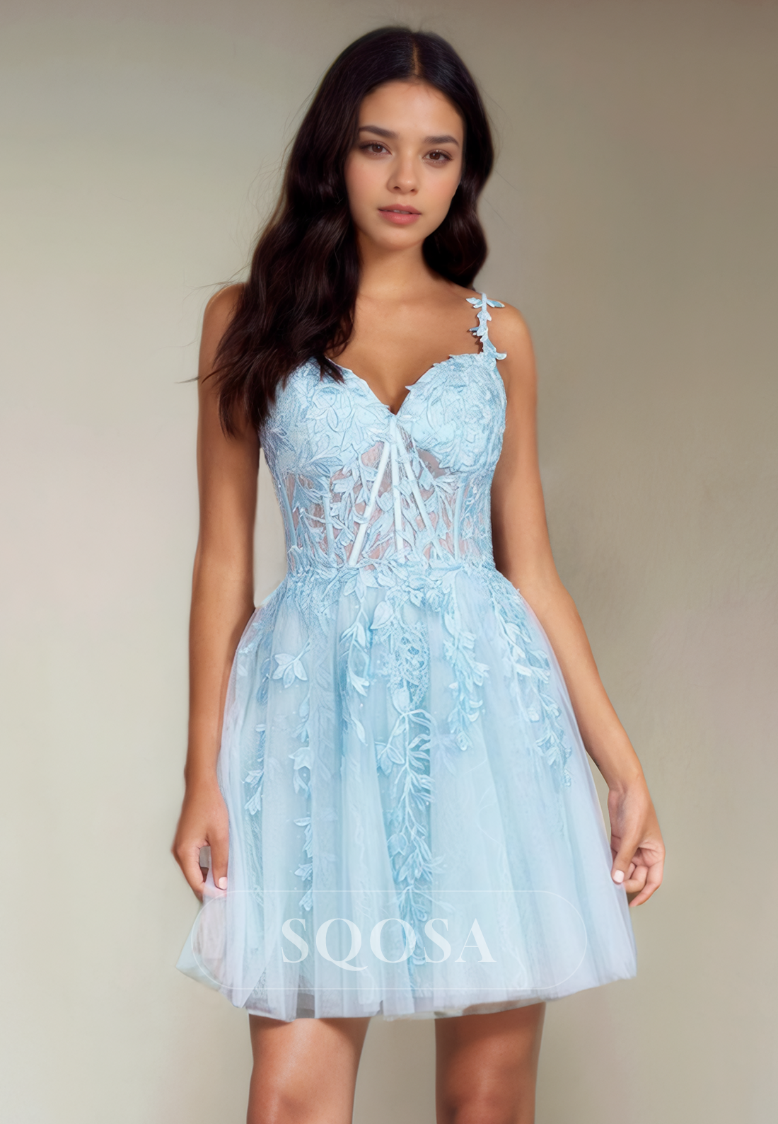 A Line Sweetheart Lace Appliques Short Homecoming Dress Cute Graduation Dress US10 / Sky Blue A Line Sweetheart Lace Appliques Short Homecoming Dress Cute Graduation Dress US10 / Sky Blue