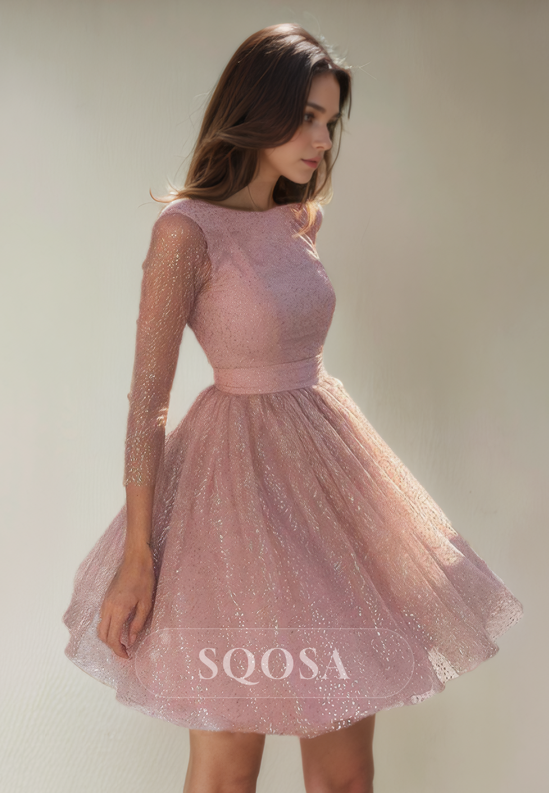 A Line Bateau 3/4 Sleeves Homecoming Dress Short Prom Party Dress SQOSA A Line Bateau 3/4 Sleeves Homecoming Dress Short Prom Party Dress SQOSA