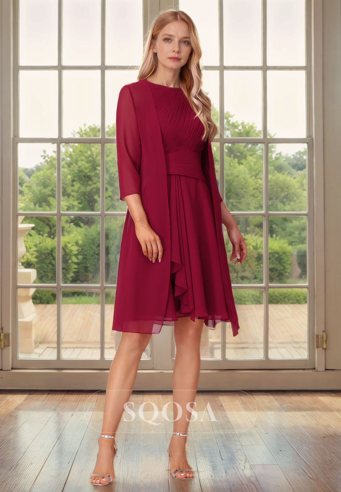A Line Bateau Chiffon Pleats Burgundy Mother of the Bride Dress with Jacket for Wedding US4 / Custom Color A Line Bateau Chiffon Pleats Burgundy Mother of the Bride Dress with Jacket for Wedding US4 / Custom Color