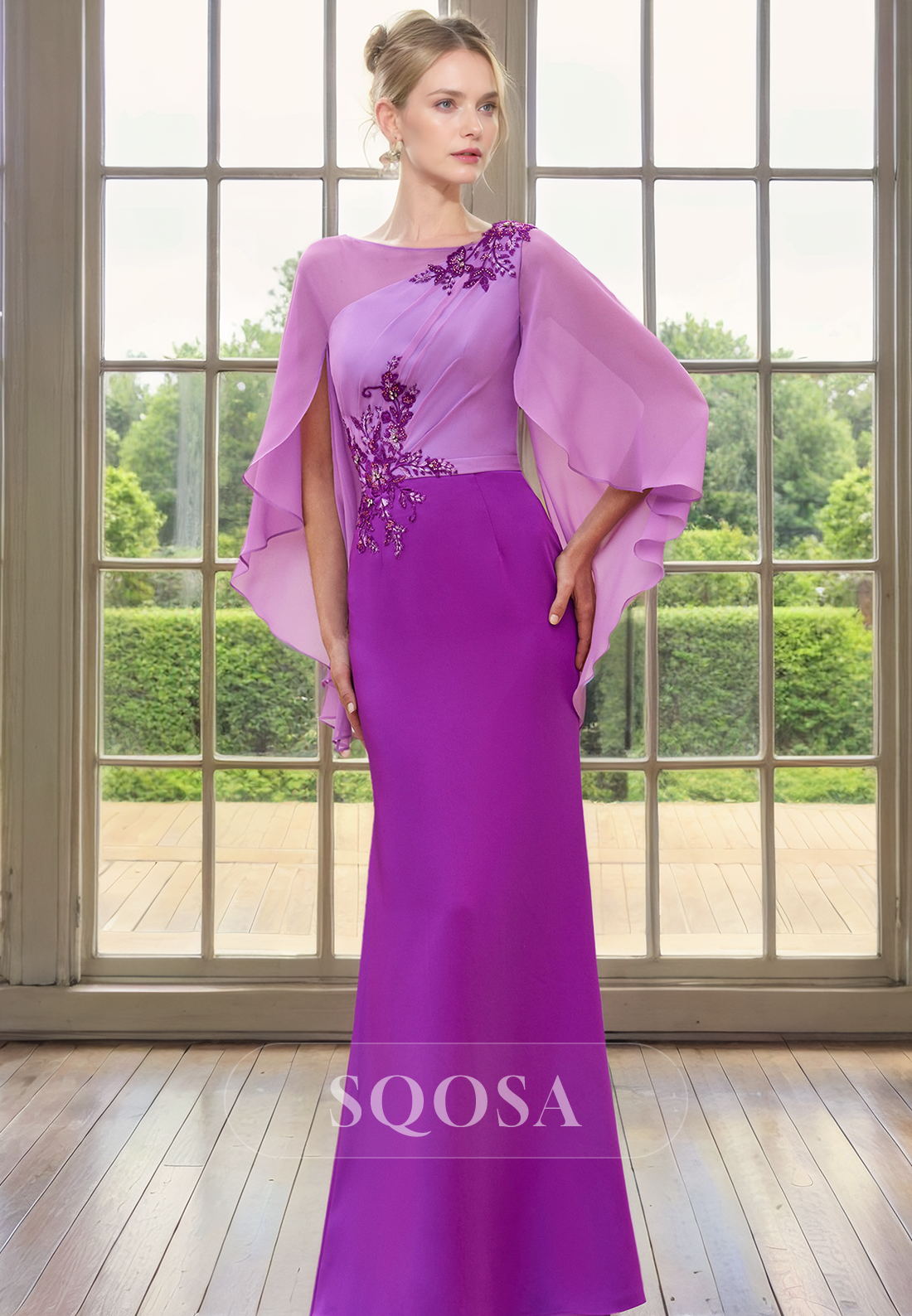 Sheath Batwing Sleeves Appliques Elegant Mother of The Bride Dress US12 / Custom Color Sheath Batwing Sleeves Appliques Elegant Mother of The Bride Dress US12 / Custom Color