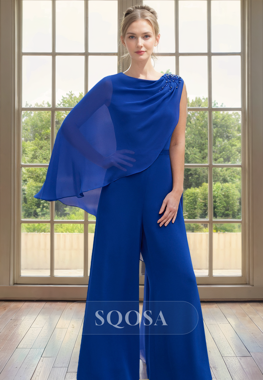 Elegant Chiffon Beads Pant Suit Mother of The Bride Dress US14 / Royal Blue Elegant Chiffon Beads Pant Suit Mother of The Bride Dress US14 / Royal Blue