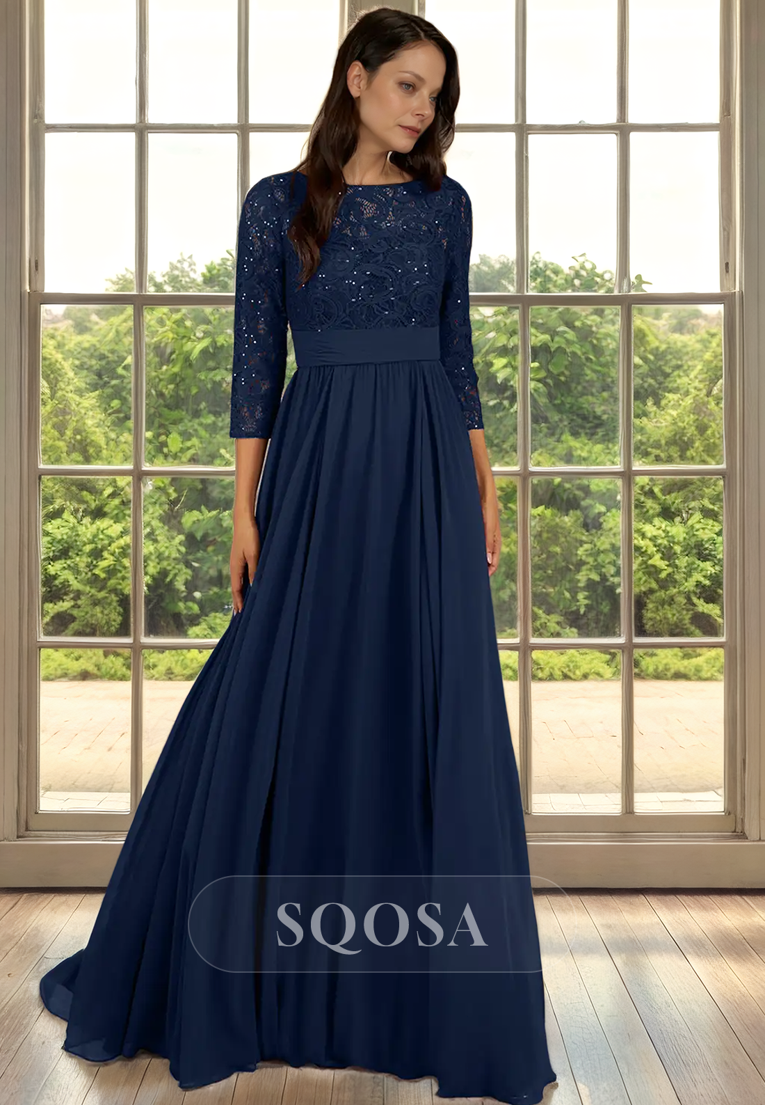 A Line Bateau Lace 3/4 Sleeves Elegant Mother of the Bride Dress for Wedding Custom Size / Custom Color A Line Bateau Lace 3/4 Sleeves Elegant Mother of the Bride Dress for Wedding Custom Size / Custom Color