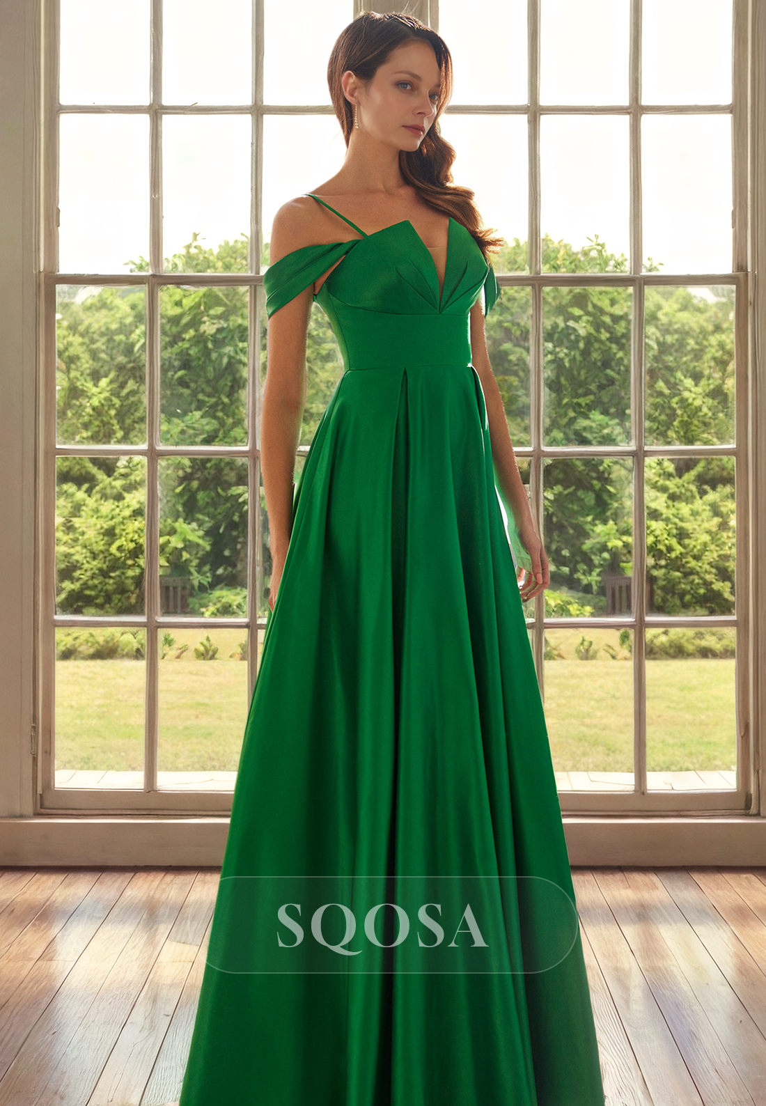 A Line Spaghetti Straps Satin Pleats Elegant Cocktail Dress for Weddin SQOSA A Line Spaghetti Straps Satin Pleats Elegant Cocktail Dress for Weddin SQOSA
