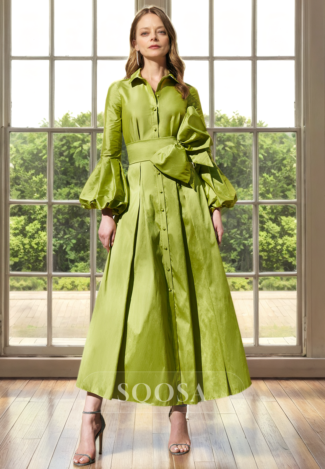 mother of bride cocktail dress Eva Fashion 5285 Short Pleated Lace the Midi Round neckline with split cape sleeves Length 40 of the Best Mother-of-the-Bride