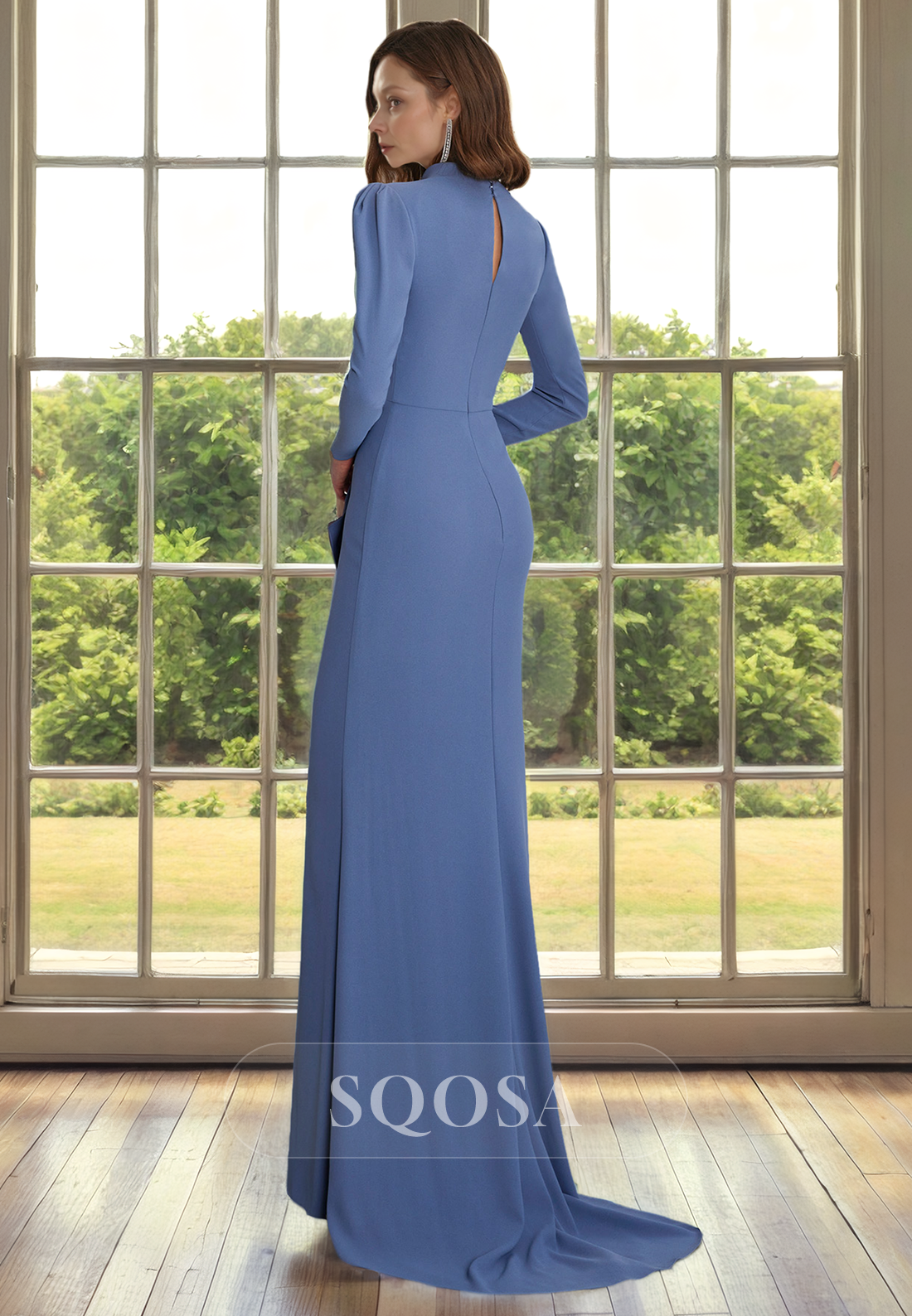 Sheath V Neck Ruched Long Sleeves Mother of the Bride Dress Long Cocktail Dress