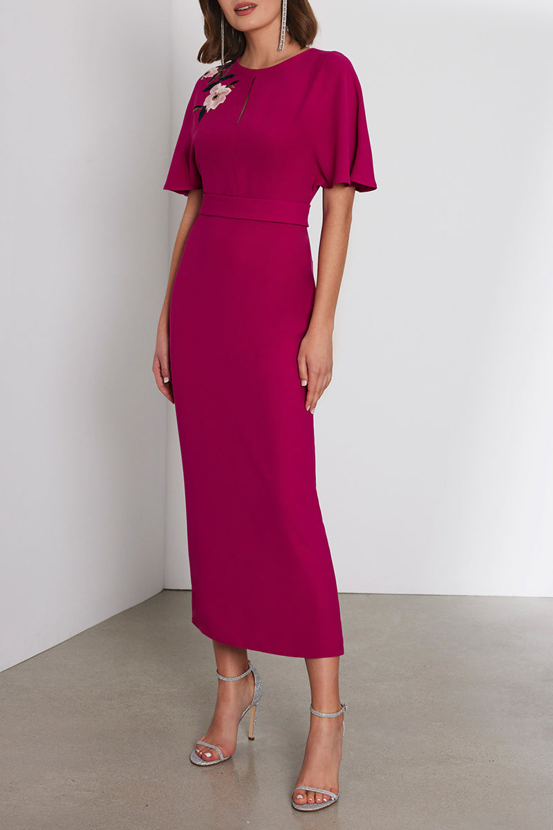 Round Short Sleeves Appliques Fitted Formal Evening Cocktail Dress QM3379 US8 / Picture Color Round Short Sleeves Appliques Fitted Formal Evening Cocktail Dress QM3379 US8 / Picture Color