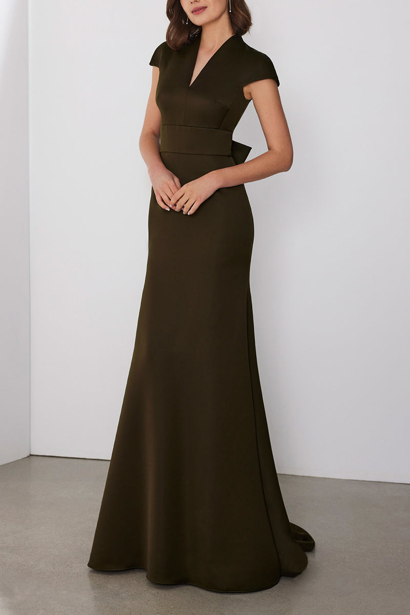V-Neck Cap Sleeves Trumpet Empire Bowknot Cocktail Dress QM3355 US14 / Picture Color V-Neck Cap Sleeves Trumpet Empire Bowknot Cocktail Dress QM3355 US14 / Picture Color
