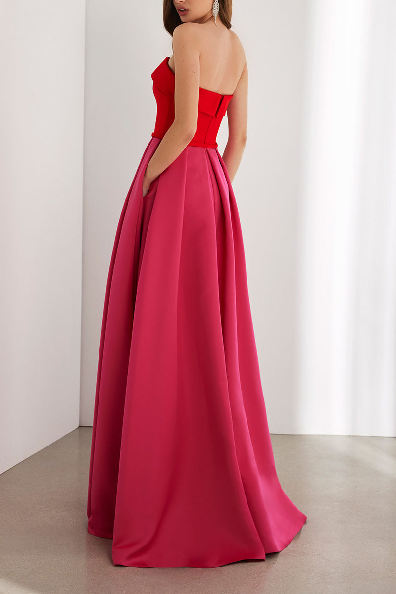 A-Line Strapless Sleeveless Empire With Pockets Cocktail Evening Dress QM3353