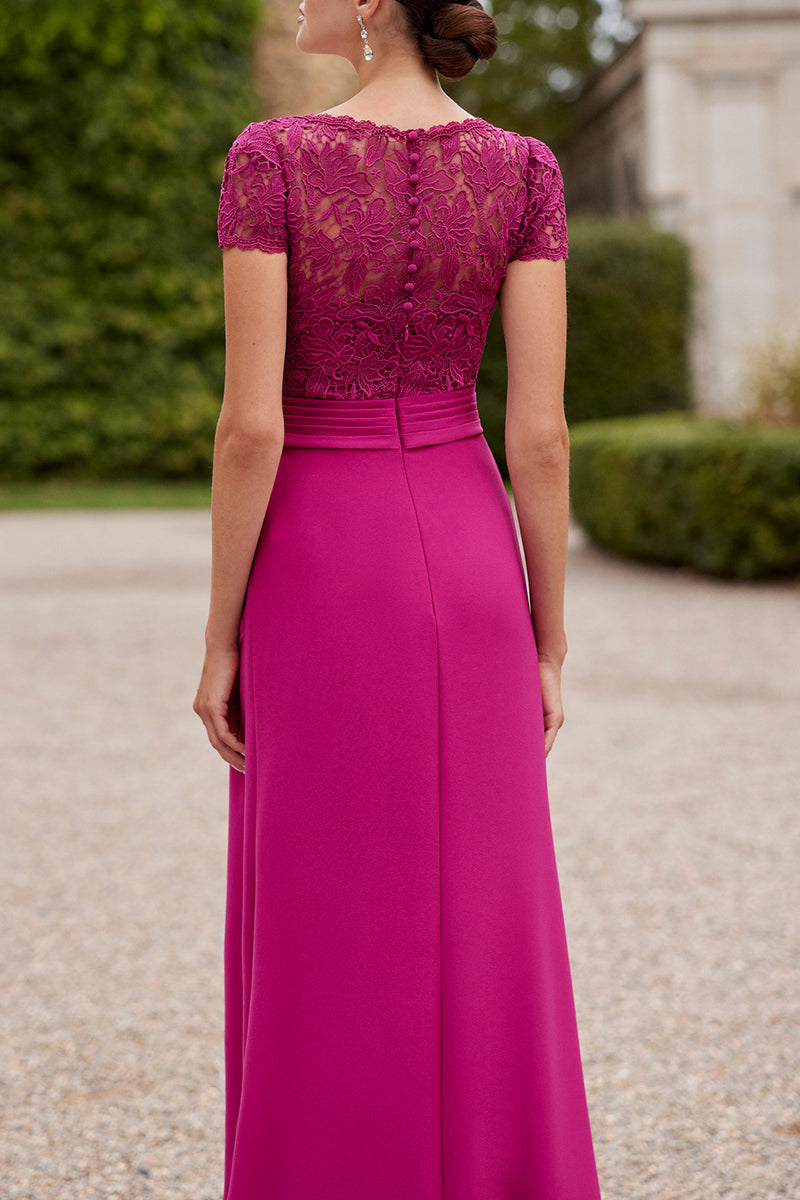 Elegant & Luxurious Round Short Sleeve Lace Applique Mother of the Bride Dress QM3340