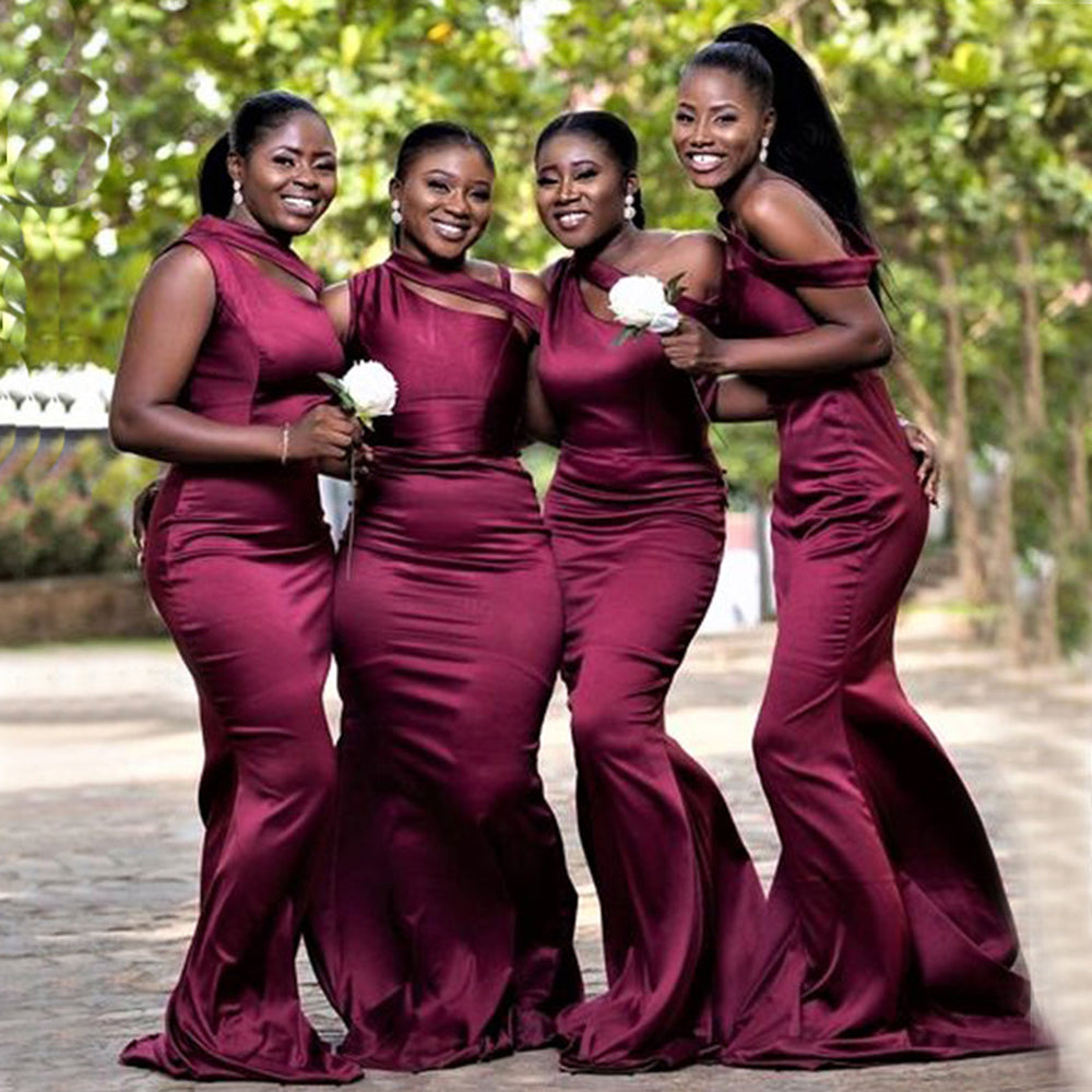 One Shoulder Satin Pleats Burgundy Mermaid Bridesmaid Dress QB3103 US4 / Custom Color One Shoulder Satin Pleats Burgundy Mermaid Bridesmaid Dress QB3103 US4 / Custom Color