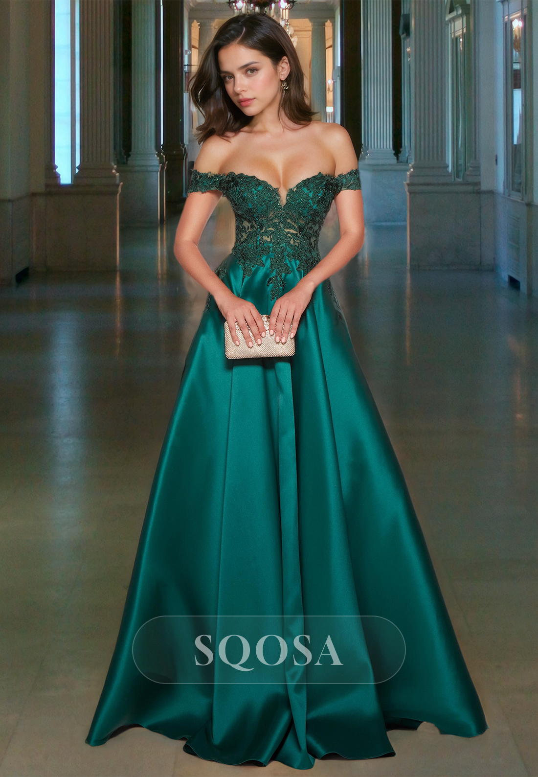Sweetheart Applique Cutout A-Line Gowns Sleeveless Off-Shoulder with Sweep Train Prom Dress Custom Color / US10 Sweetheart Applique Cutout A-Line Gowns Sleeveless Off-Shoulder with Sweep Train Prom Dress Custom Color / US10