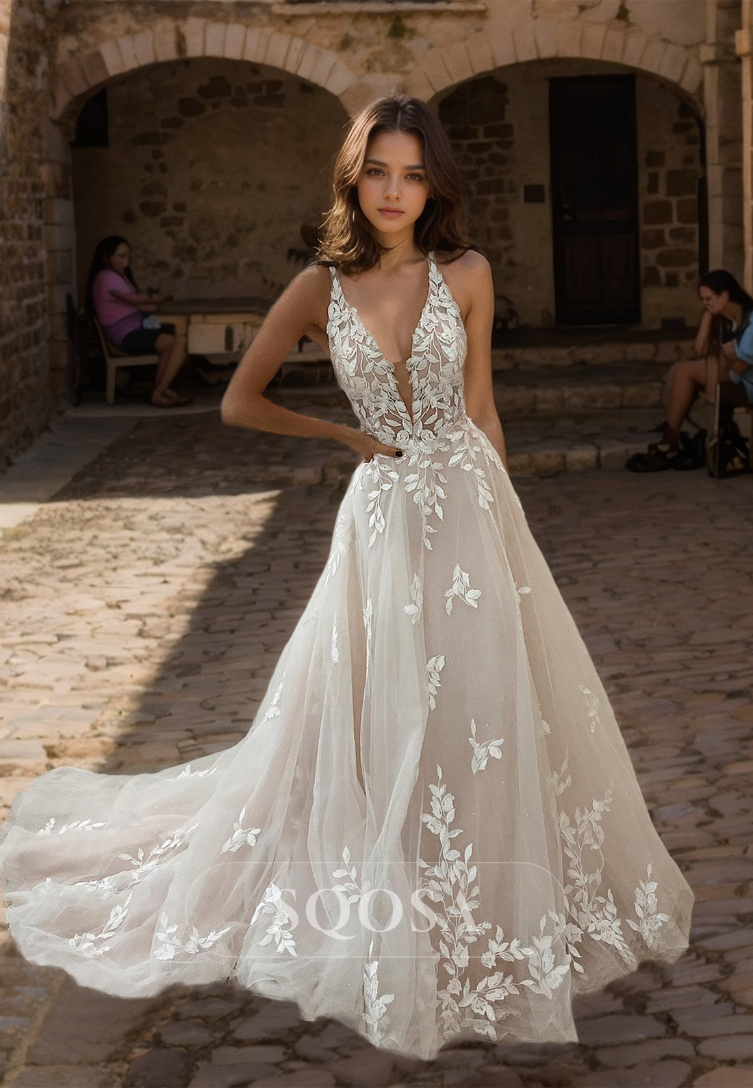 deep v boho dress Boho Deep V-neck Wedding Dress, Raw Cotton Maxi Dress