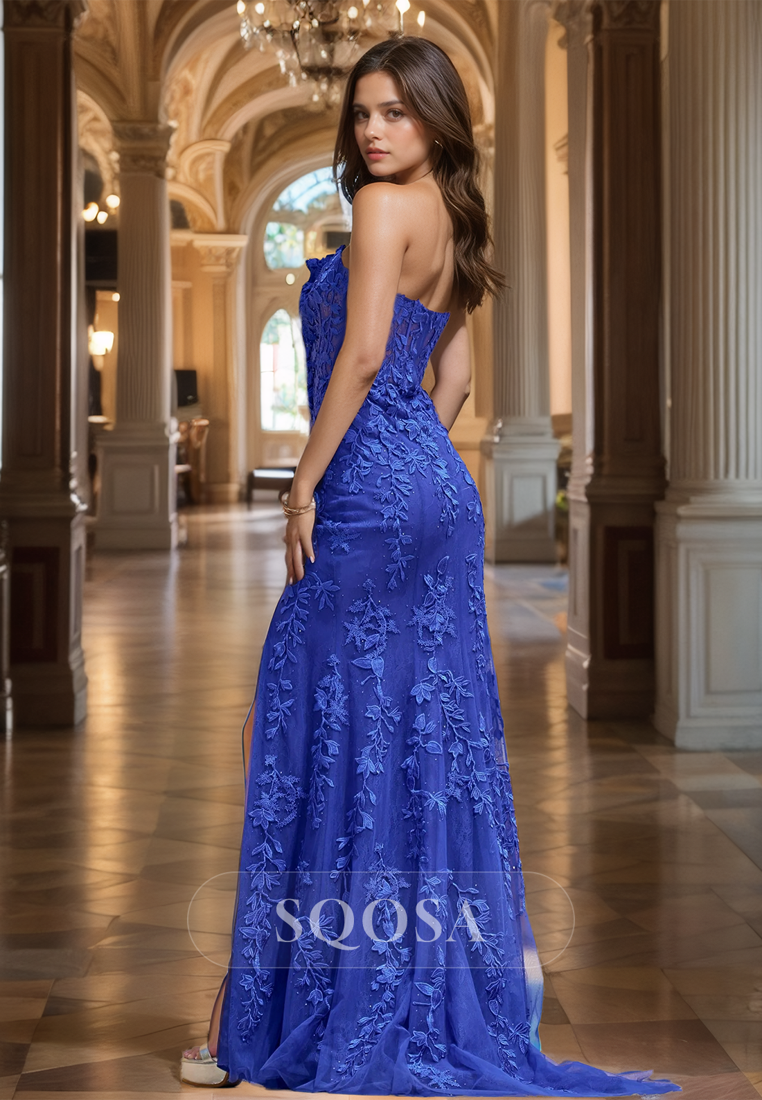 Tube Top Lace Applique Pleated Mermaid Prom Dress Off-Shoulder Sleeveless Beaded Formal Gowns