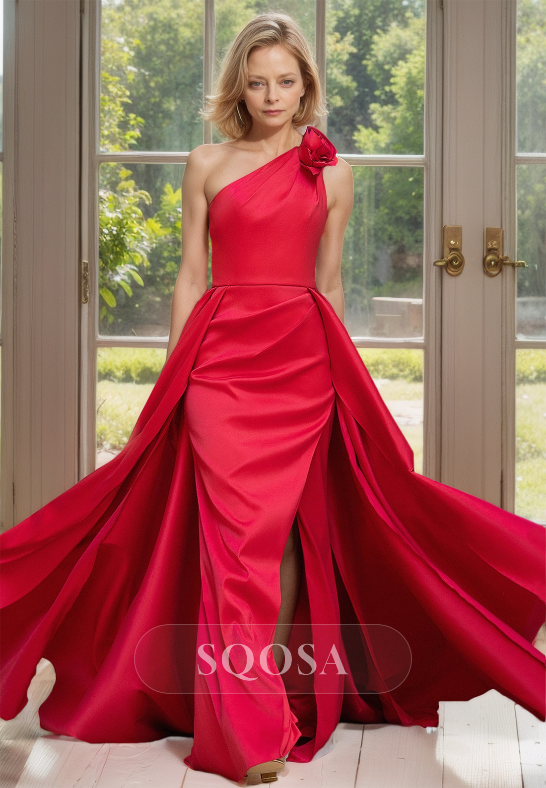 Asymmetrical One-Strap Sleeveless Mother of the Bride Dress Floral Embellished Cocktail Gowns with Overskirt Custom Color / US2 Asymmetrical One-Strap Sleeveless Mother of the Bride Dress Floral Embellished Cocktail Gowns with Overskirt Custom Color / US2