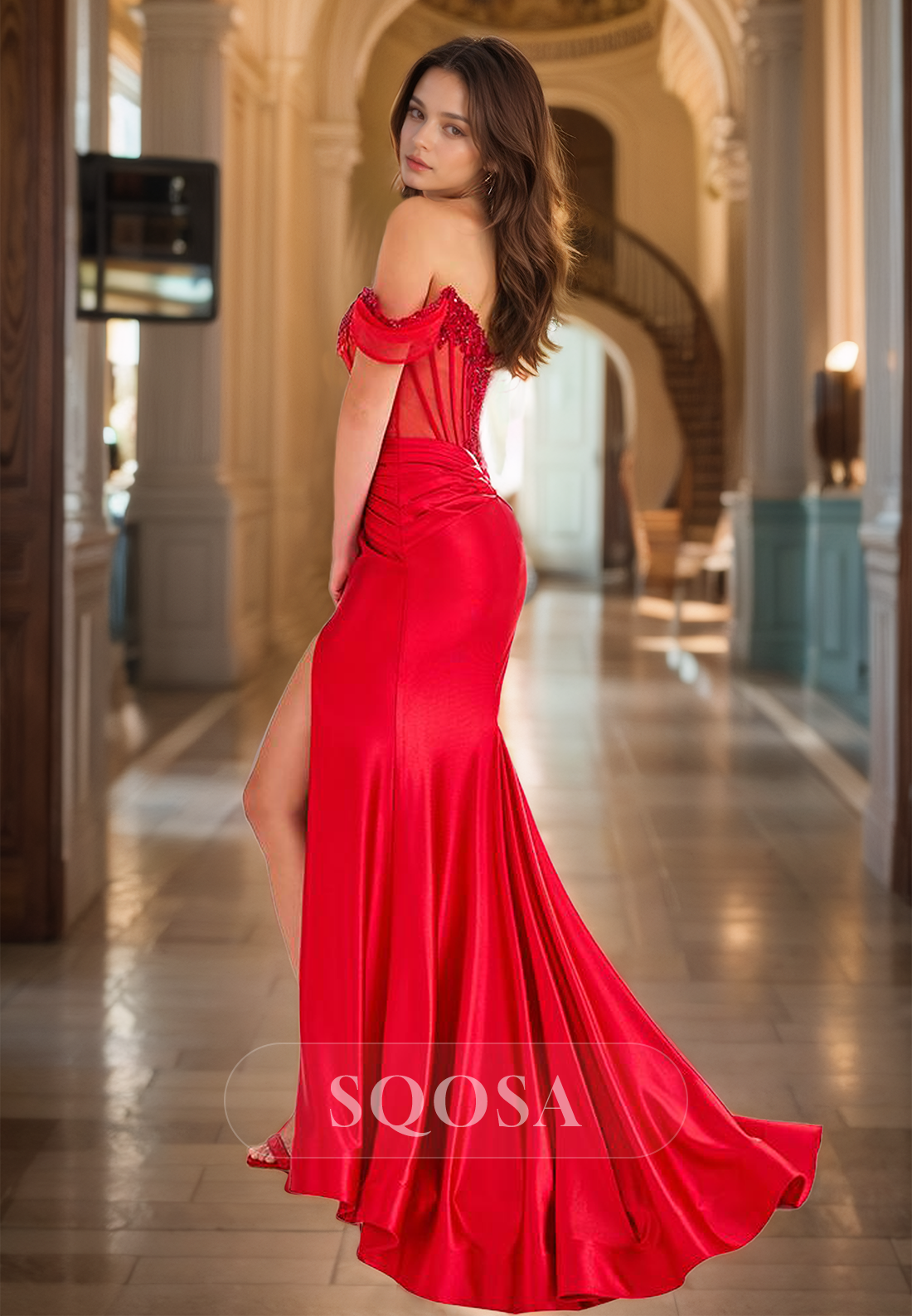 Sweetheart Off-Shoulder Sleeveless Evening Gowns Applique Beaded Pleated Mermaid Prom Dress