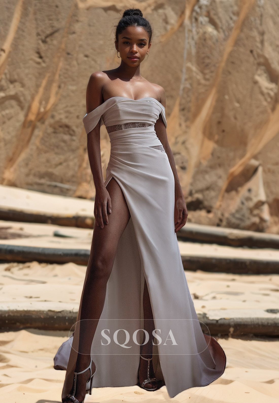 Pleated Sweetheart Sleeveless Mermaid Wedding Dress High Slit Sweep Train Bride Gowns White / US2