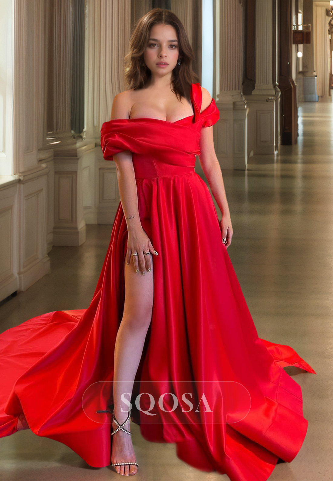 One-Strap Asymmetrical Tube Top Sleeveless Pleated High Slit A-Line Formal Prom Dress with Train Red / US6 One-Strap Asymmetrical Tube Top Sleeveless Pleated High Slit A-Line Formal Prom Dress with Train Red / US6