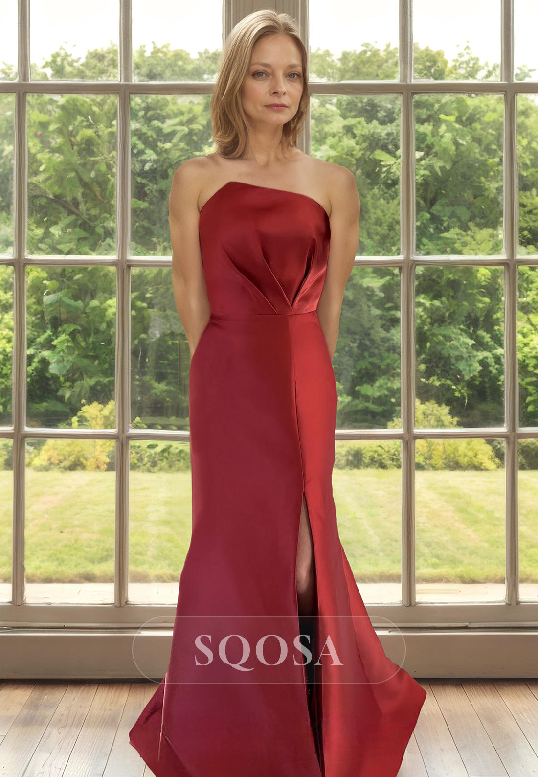 Off-Shoulder Sleeveless Mermaid Mother of the Bride Dress Asymmetrical-Neck Pleated Cocktail Gowns