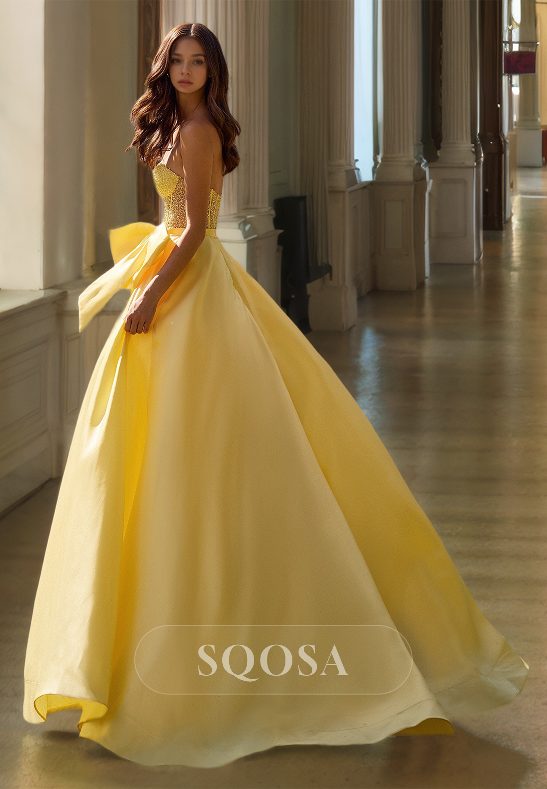 Sweetheart Off-Shoulder Sleeveless Party Gowns Beaded Pleated Satin A-Line Prom Dress with Bow