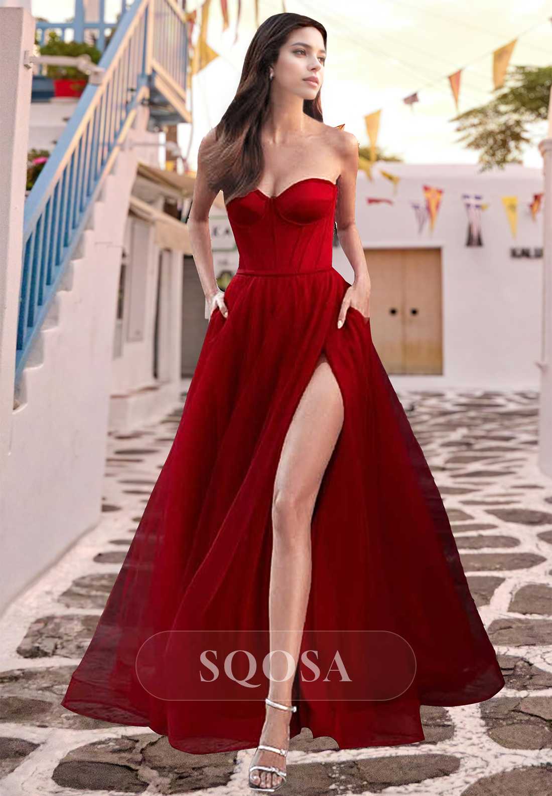 Sweetheart Sleeveless Off-Shoulder Party Gowns Off-Shoulder Pleated Chiffon A-Line Prom Dress with High Slit Sweetheart Sleeveless Off-Shoulder Party Gowns Off-Shoulder Pleated Chiffon A-Line Prom Dress with High Slit