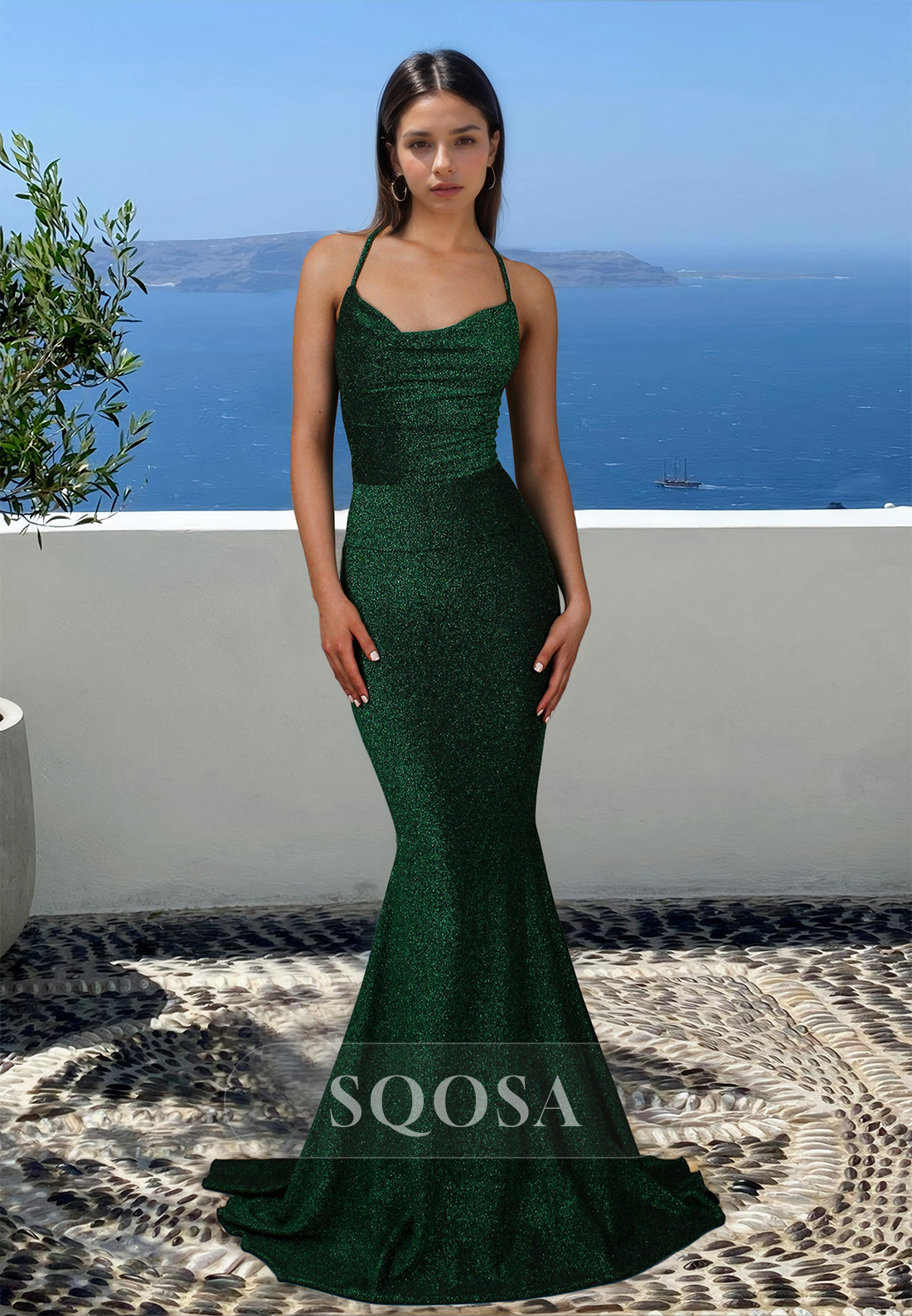 Sweetheart Spaghetti Straps Sleeveless Mermaid Prom Dress Glitter-Knit Pleated Evening Gowns with Sweep Train Custom Color / US4 Sweetheart Spaghetti Straps Sleeveless Mermaid Prom Dress Glitter-Knit Pleated Evening Gowns with Sweep Train Custom Color / US4