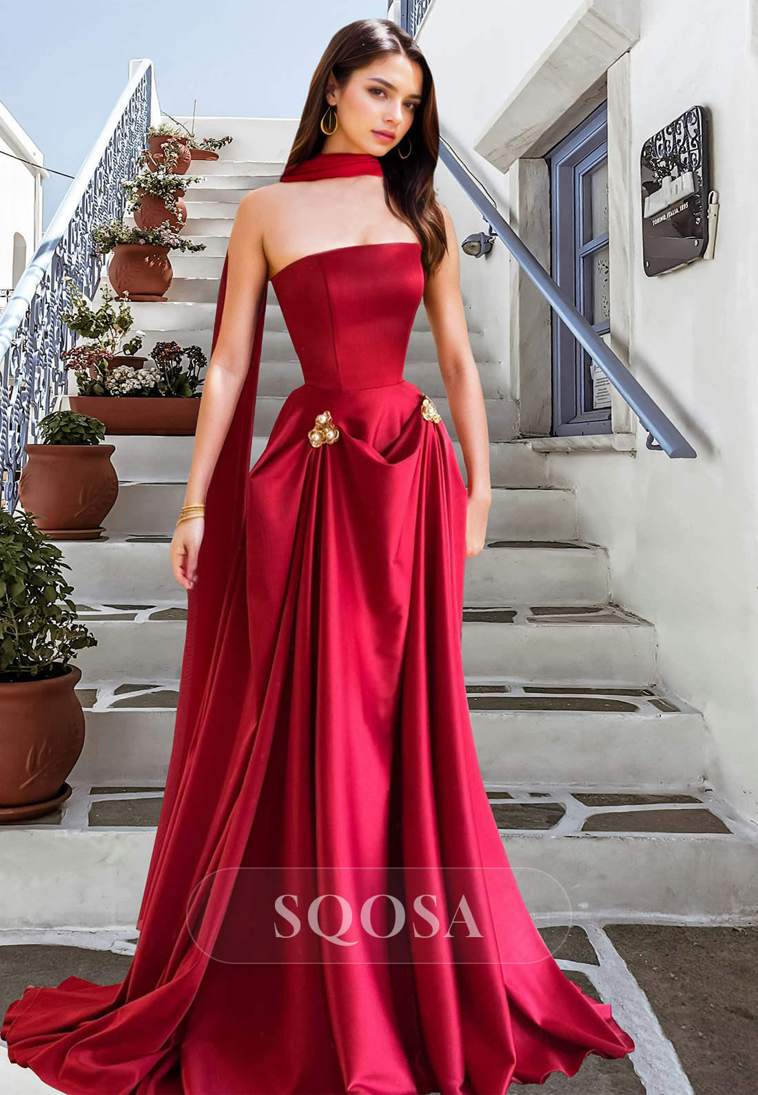 over the top prom dresses Tube Top Off-Shoulder Sleeveless A-Line Prom Dress Metallic Floral Embossed Pleated Party Gowns
