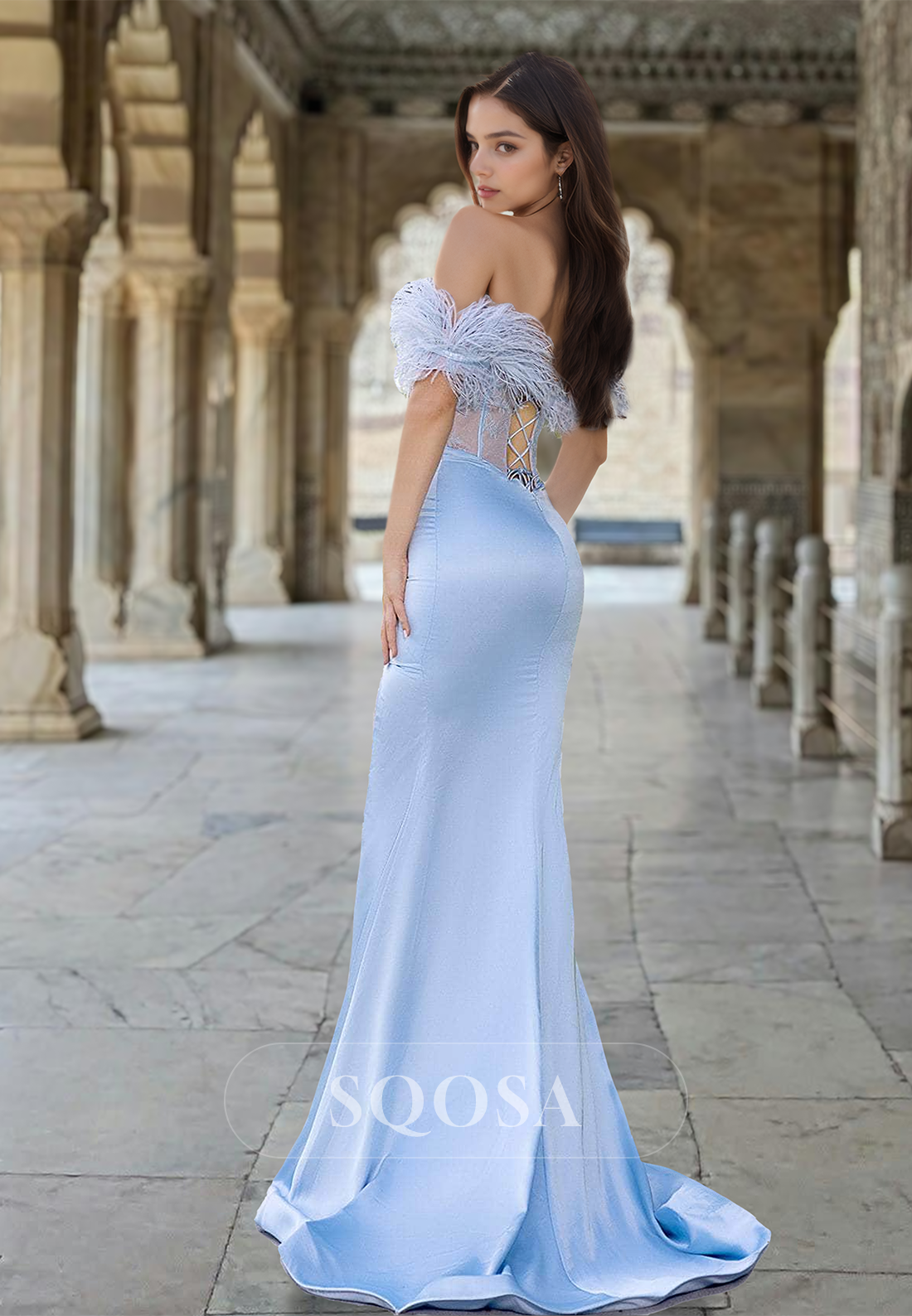 Sweetheart Sleeveless Fringed Mermaid Prom Dress Off-Shoulder Pleated Cutout Slit Evening Gowns