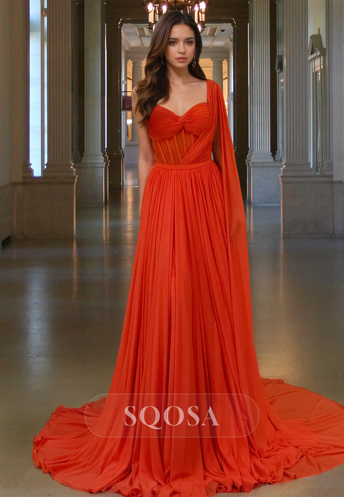 Strapless Sweetheart Sleeveless A-Line Prom Dress Pleated Chiffon Formal Party Gowns with Train Custom Color / US12 Strapless Sweetheart Sleeveless A-Line Prom Dress Pleated Chiffon Formal Party Gowns with Train Custom Color / US12