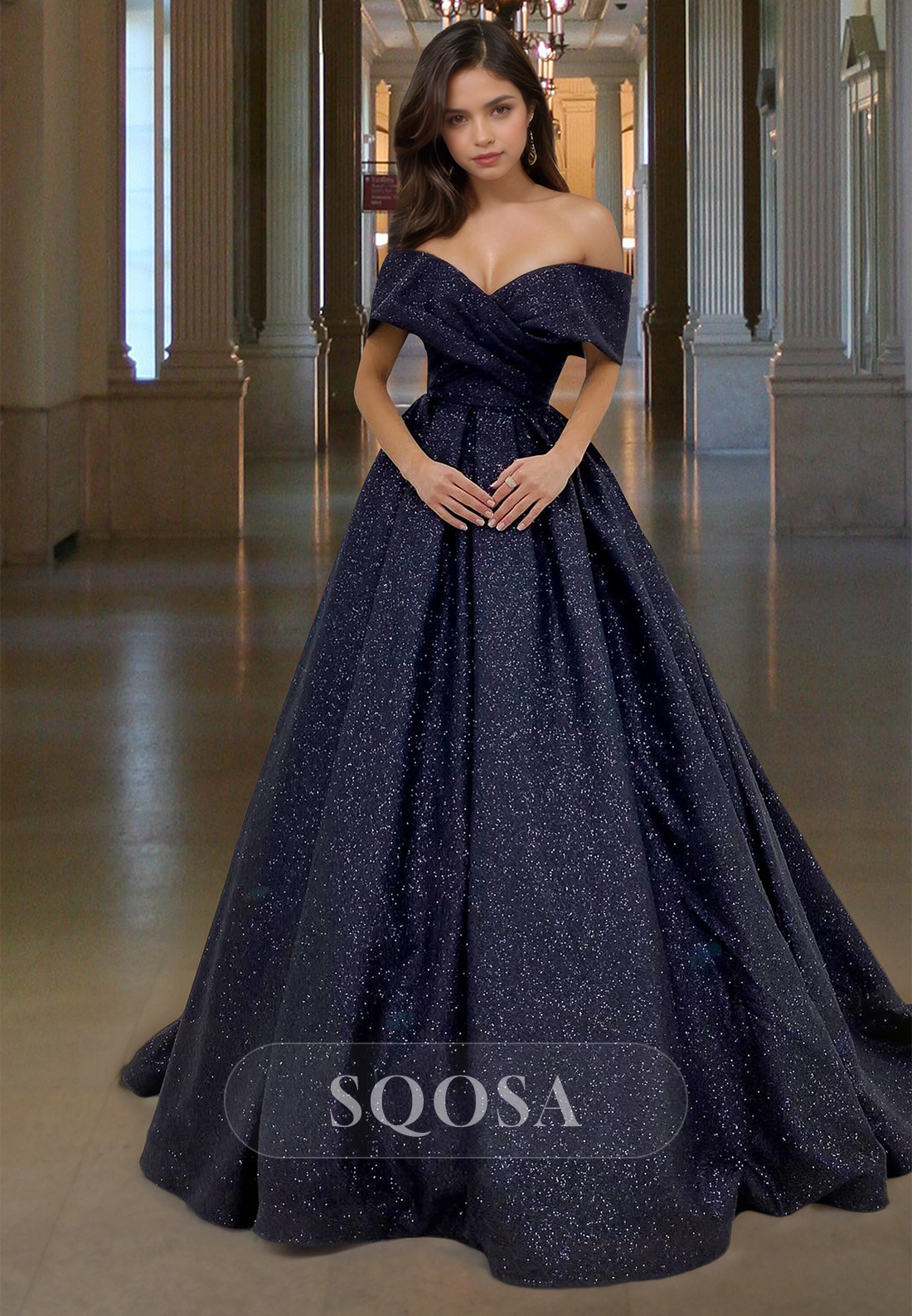 A-Line Sleeveless Glitter-Knit Pleated Formal Gowns V-Neck Off-Shoulder Floor-Length Prom Dress Grape / US14 A-Line Sleeveless Glitter-Knit Pleated Formal Gowns V-Neck Off-Shoulder Floor-Length Prom Dress Grape / US14