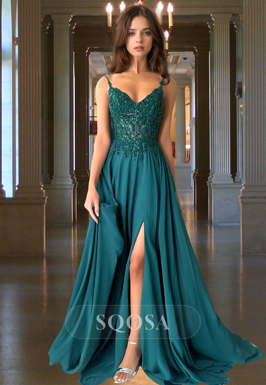blue dress for baby girl Light Blue V Neck Simple Elegant Red Ball Gown Prom Dress main image 1