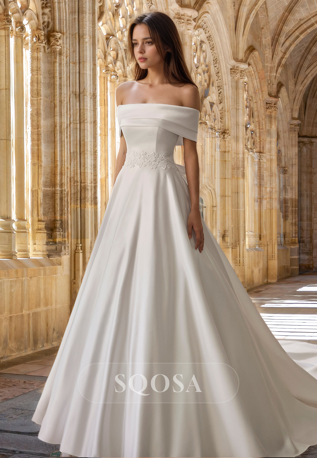 A-Line Tube Top Off-Shoulder Sleeveless Bride Gowns Off-Shoulder Applique Satin Wedding Dress Ivory / US8 A-Line Tube Top Off-Shoulder Sleeveless Bride Gowns Off-Shoulder Applique Satin Wedding Dress Ivory / US8