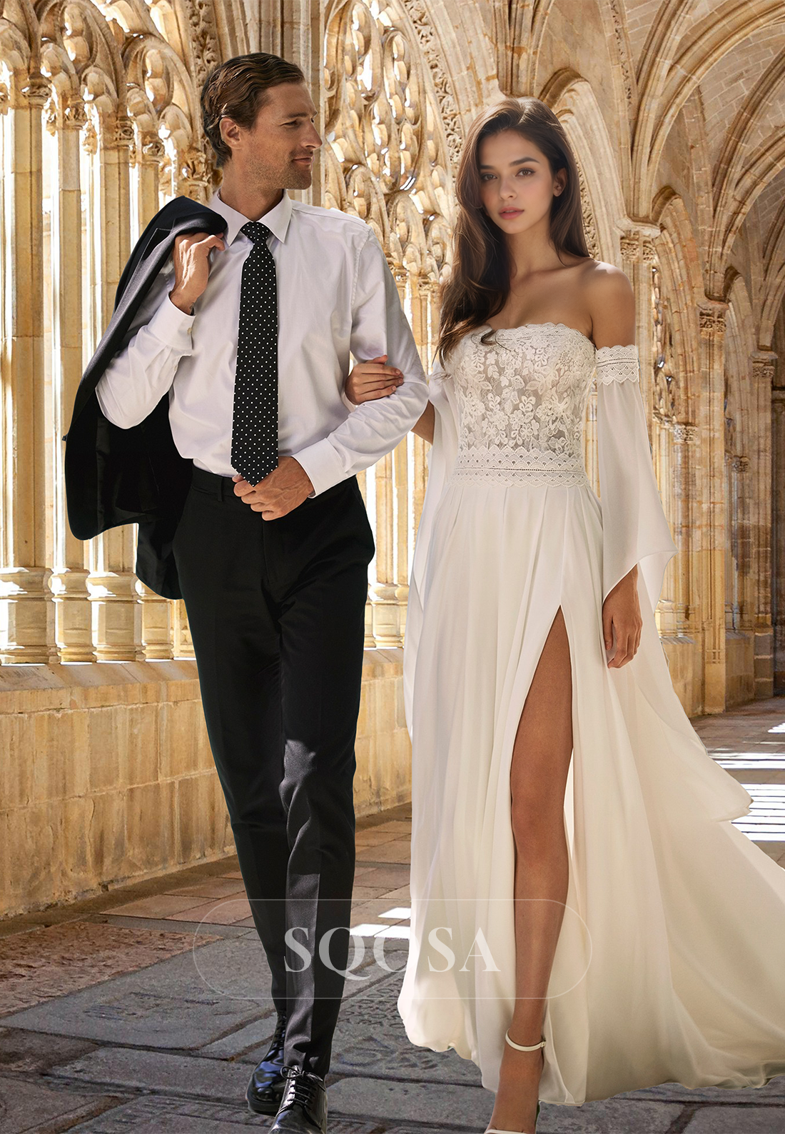 Tube Top Off-Shoulder Long-Sleeves Tulle Bride Gowns Pleated Lace Applique A-Line Wedding Dress Custom Color / US6 Tube Top Off-Shoulder Long-Sleeves Tulle Bride Gowns Pleated Lace Applique A-Line Wedding Dress Custom Color / US6