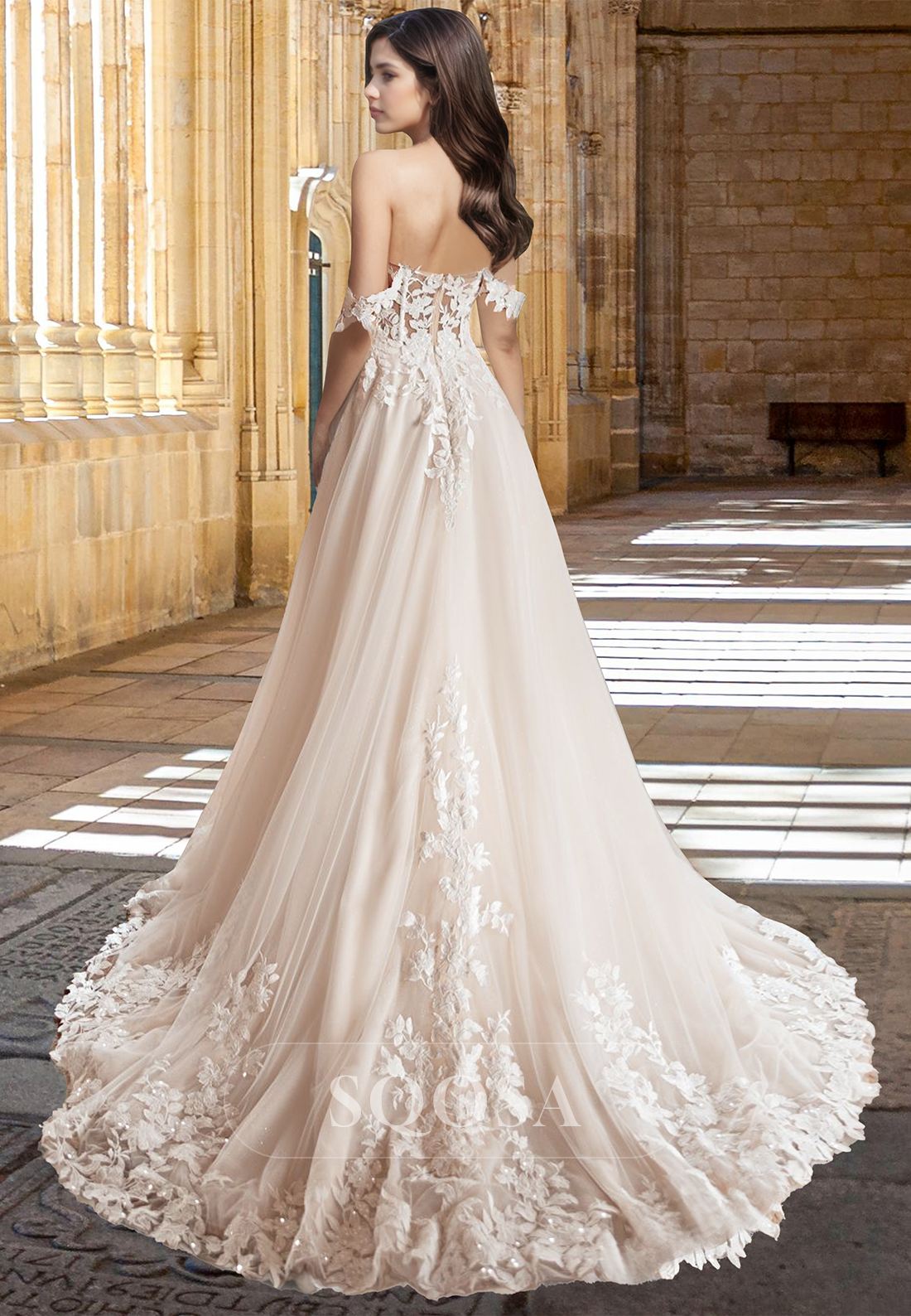 Sweetheart Off-Shoulder Sleeveless Beaded Floral Embossed Applique Sequined A-Line Prom Dress