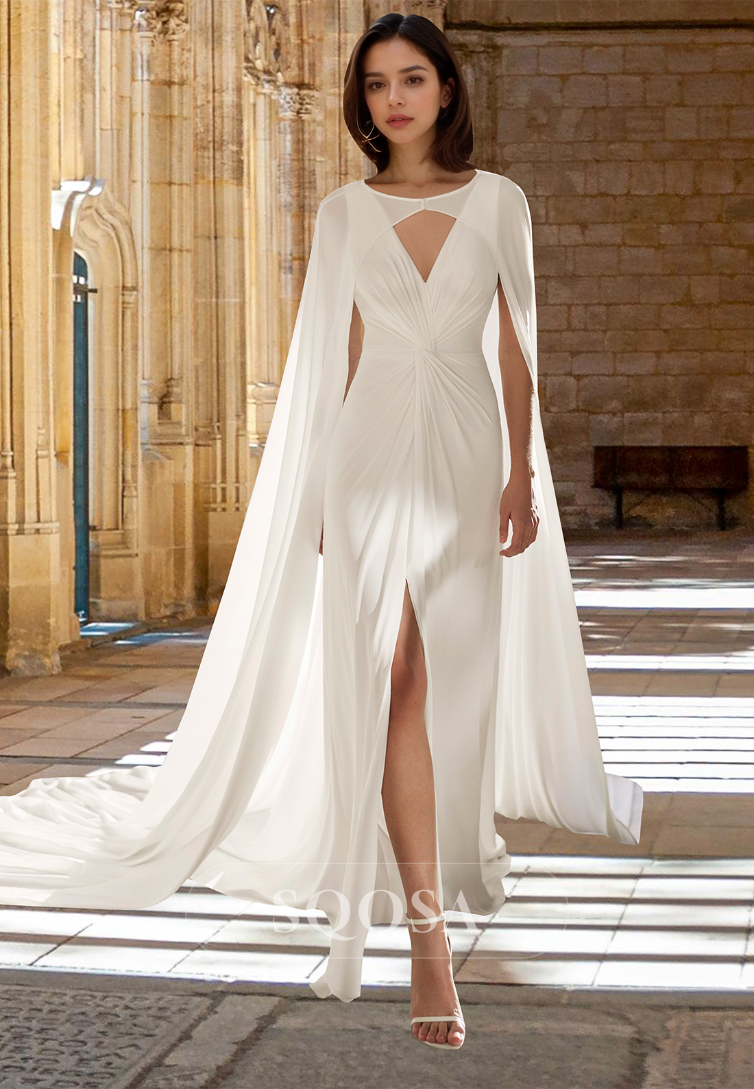 V-Neck Straps Off-Shoulder Fitted Wedding Dress Sleeveless Pleated Chiffon Bride Gowns with Overlay White / US14 V-Neck Straps Off-Shoulder Fitted Wedding Dress Sleeveless Pleated Chiffon Bride Gowns with Overlay White / US14