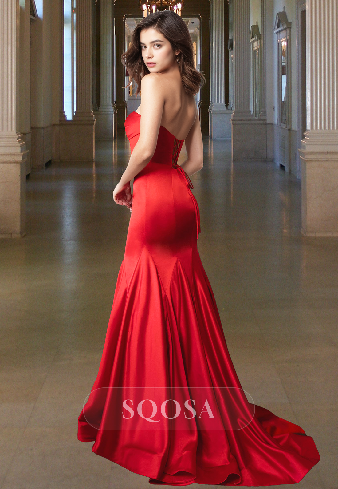 Sweetheart Off-Shoulder Sleeveless Beaded Cutout Mermaid Prom Dress Pleated Satin Formal Gowns