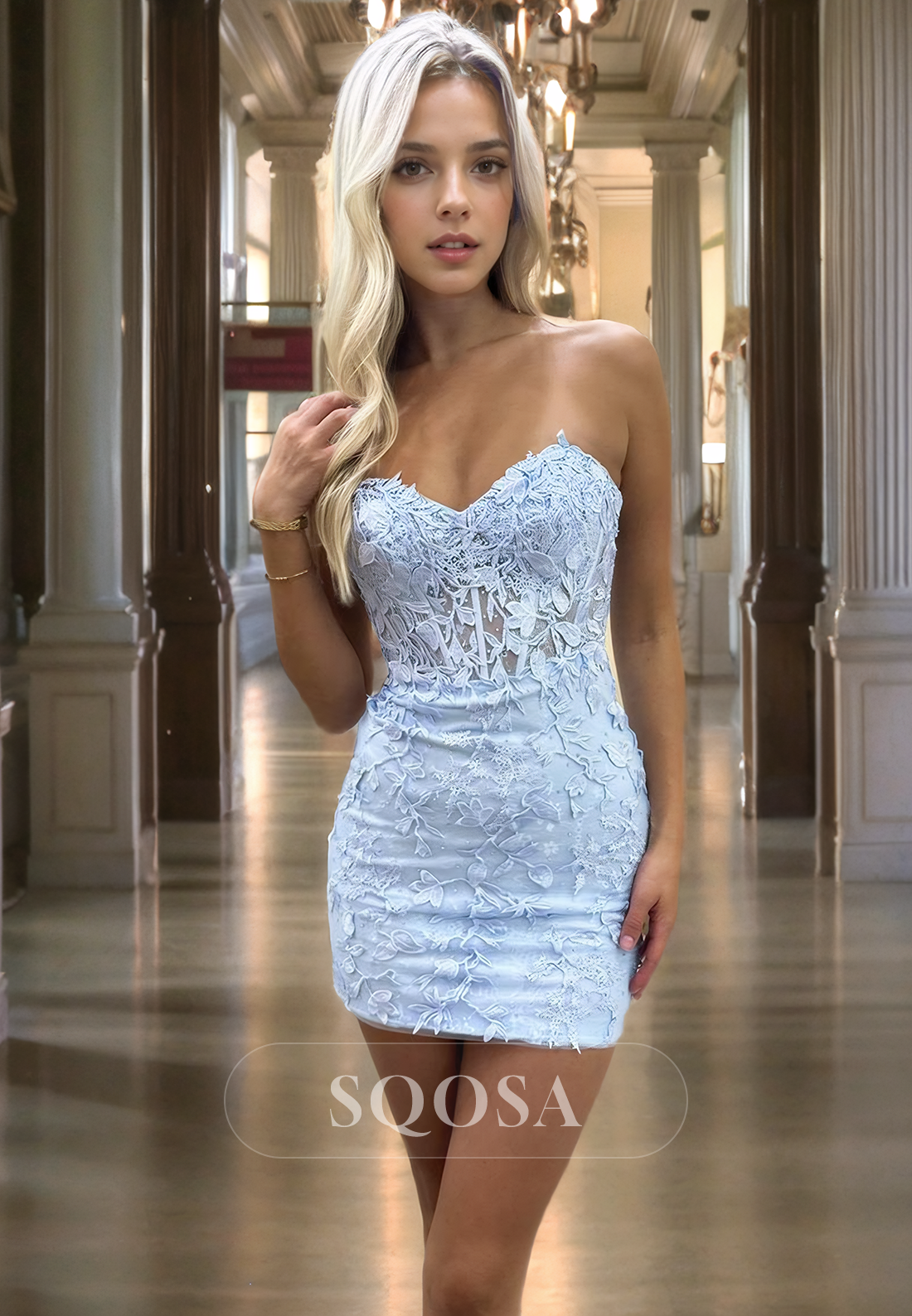 Sweetheart Sleeveless Fitted Graduation Dress Hollow Design with Appliqued Homecoming Dress Sky Blue / US4 Sweetheart Sleeveless Fitted Graduation Dress Hollow Design with Appliqued Homecoming Dress Sky Blue / US4